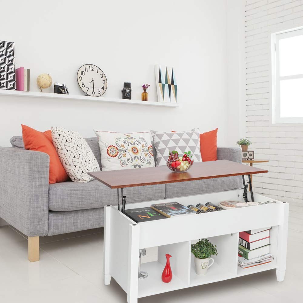 Modern Lift-Top Coffee Table with Hidden Storage - Wood & Metal End Table, Convertible Dining Desk & Side Table - E1 Board & Iron Frame for Living Room, Office, or Bedroom - Perfect for Small Spaces, Work from Home & Entertaining Guests