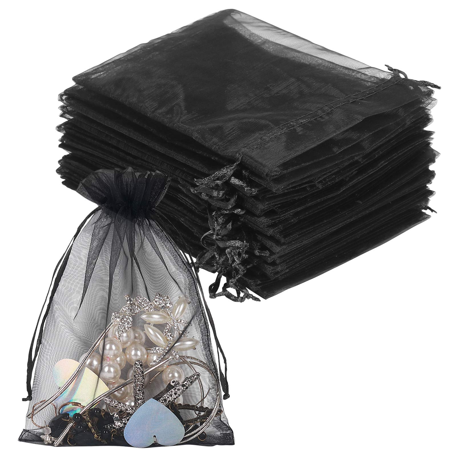 YQL 100PCS 5x7 Inch Black Organza Gift Bags - Mesh Favor Bags for Jewelry, Wedding Favors, Party Decor & Fruit Protection | Elegant Sachet Pouches for Gifts, Crafts & Special Occasions