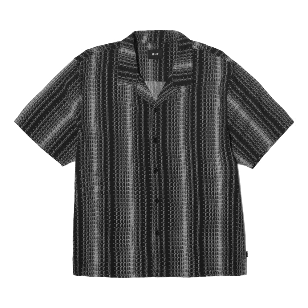 HUF Script Stripe Resort Shirt for Men - Black Hawaiian Beach Shirt, Casual Summer Vacation Shirt for Beach Party, Poolside & Tropical Getaways