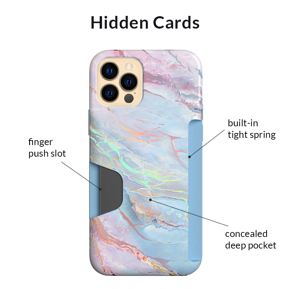 Holo Moonstone iPhone Wallet Case - Slim Protective Phone Cover with Card Holder for iPhone 13/14/15 - Perfect for Travel, Shopping & Everyday Use