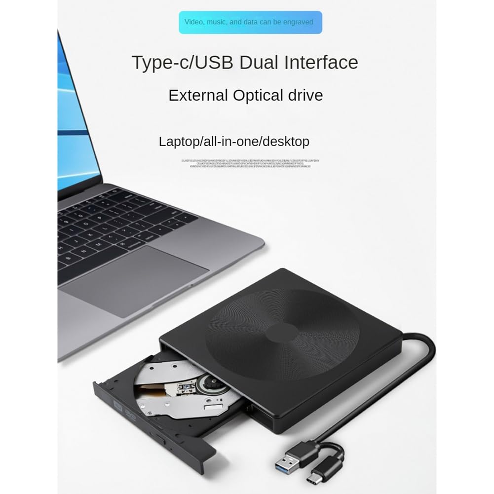 DKSooozs USB-C External DVD Burner - Portable USB 3.0 Optical Drive for Laptop, MacBook, PC | Fast Burning & Reading | Perfect for Movies, Software Installation & Data Backup