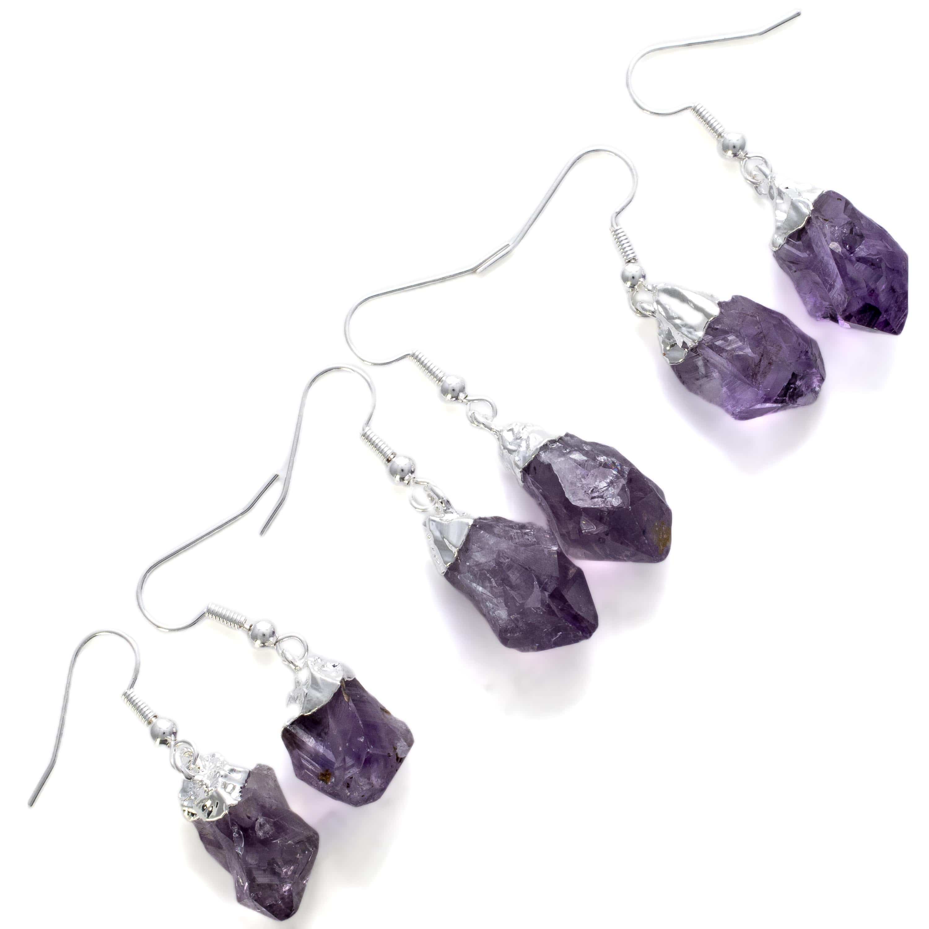Natural Amethyst Crystal Point Earrings for Women - Healing Stone Jewelry for Meditation, Yoga & Spiritual Gifts