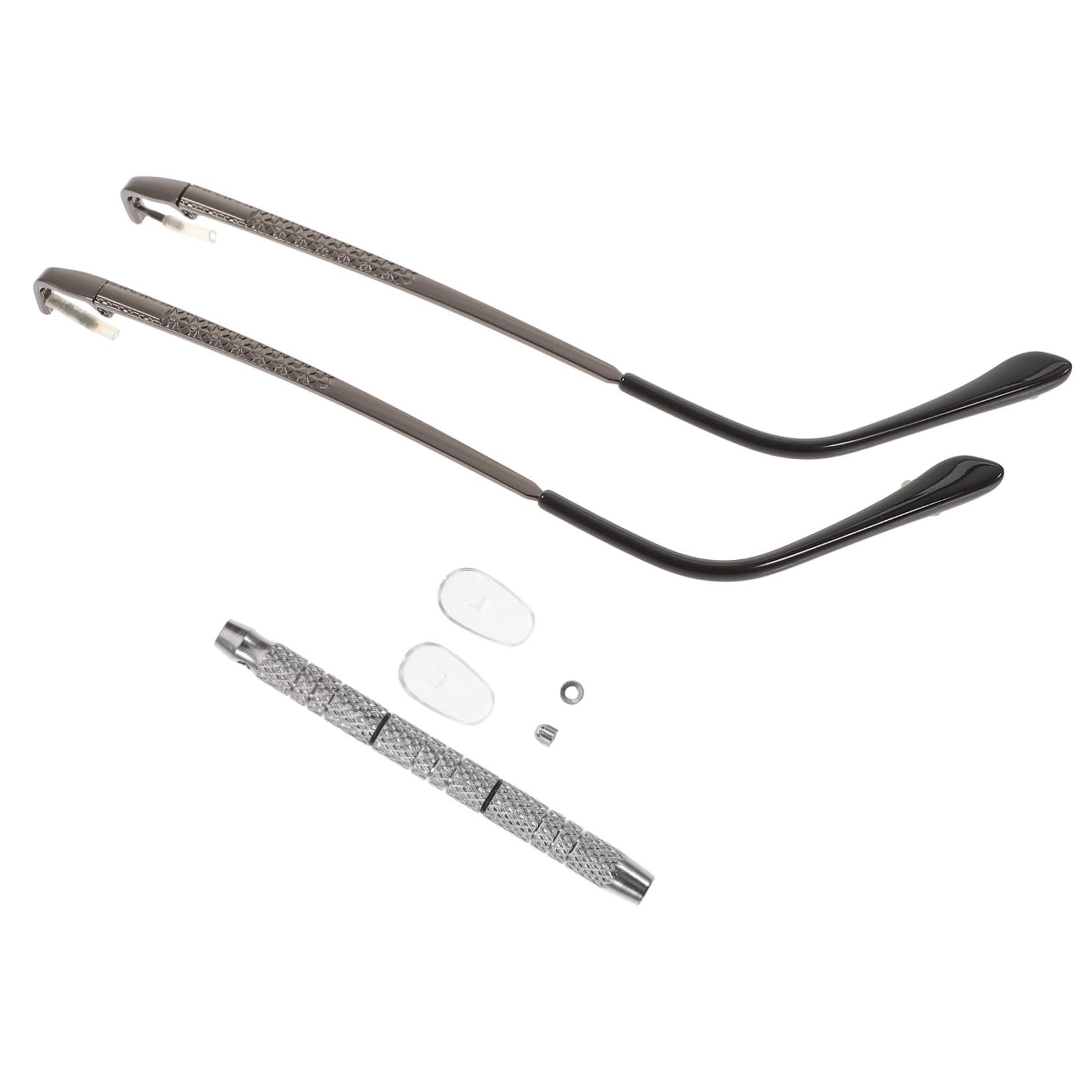 Lurrose Nerd Glasses Set - 1 Pair Metal Rimless Glasses with Replacement Temple Tips & Repair Kit | Stylish Reading Glasses for Work, Study & Cosplay