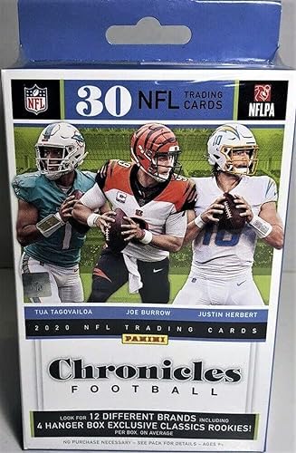 2020 Panini CHRONICLES Football Card Hanger Box - 30 Trading Cards Including Justin Herbert & Joe Burrow Rookie Cards, Custom Mahomes & Burrow Cards - Perfect for Collectors, Gifts & Fantasy Football Fans