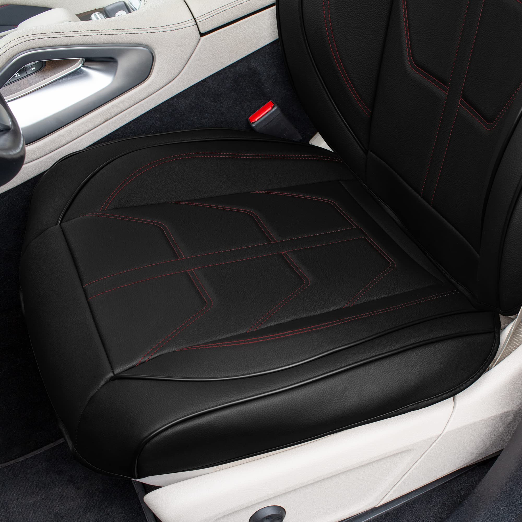 TLH Bionic70 Deluxe Faux Leather Burgundy Car Seat Covers (2-Pack) - Waterproof Universal Fit for Cars, Trucks & SUVs | Front Seat Protectors with Contrast Stitching | Perfect for Road Trips, Commuting & Pet Protection