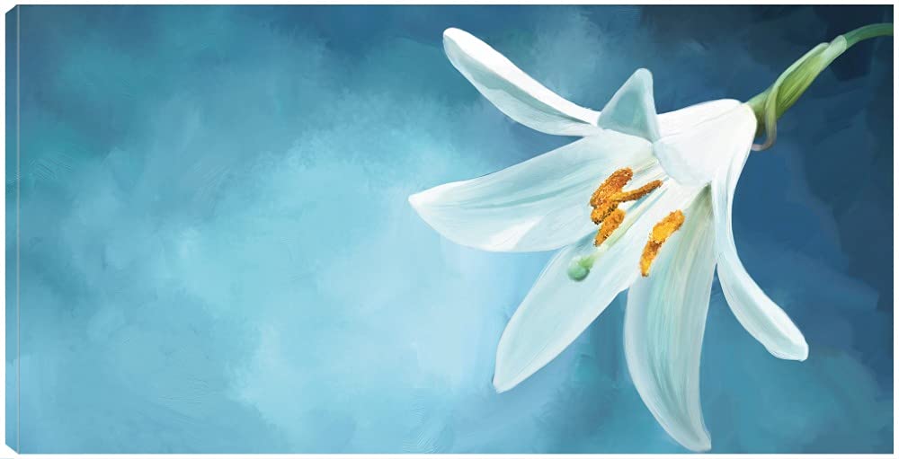 Modern Lily Canvas Wall Art - Hand-Painted Floral Panel Painting - Ready to Hang Home Decor for Living Room, Bedroom, Office - 40x21 Inches - Perfect for Housewarming Gifts & Interior Design