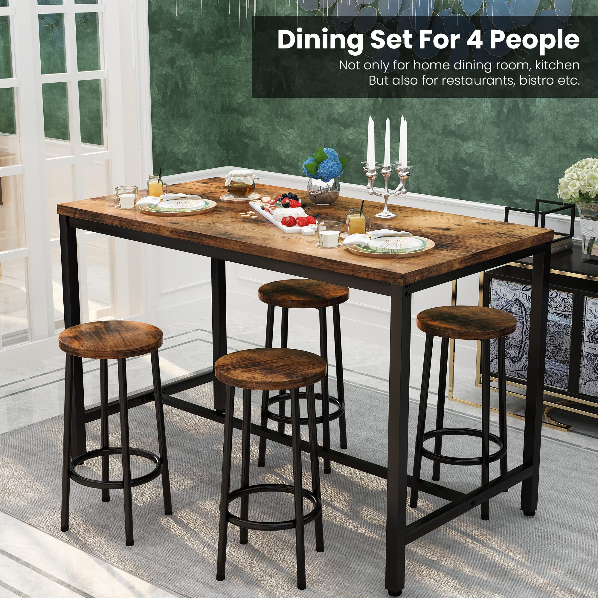 Modern 5-Piece Dining Table Set for 4 - Wooden Top with Adjustable Metal Legs, Compact Kitchen Table & Chairs for Small Spaces | Perfect for Apartments, Breakfast Nooks & Cozy Dining Areas