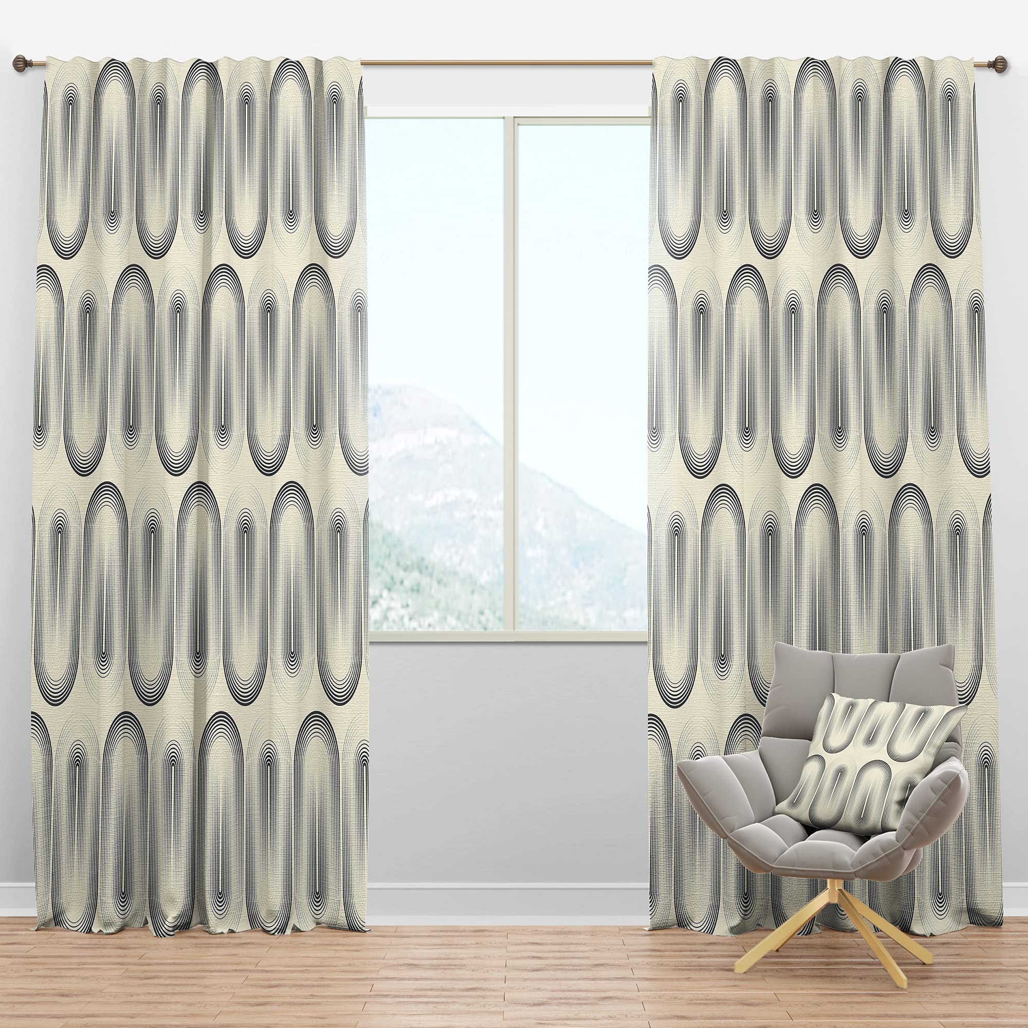 Blackout Curtains Retro Curved Minimal Geometric Design - Thermal Insulated Bedroom & Living Room Drapes - Single Panel 52x120 Inches - Perfect for Light Blocking, Privacy & Temperature Control