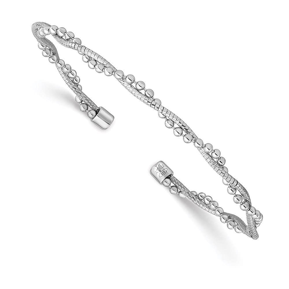 925 Sterling Silver Rhodium Plated Beaded Cuff Stackable Bangle Bracelet for Women - Elegant Jewelry Gift for Birthday, Anniversary & Special Occasions | Perfect for Layering, Daily Wear & Formal Events