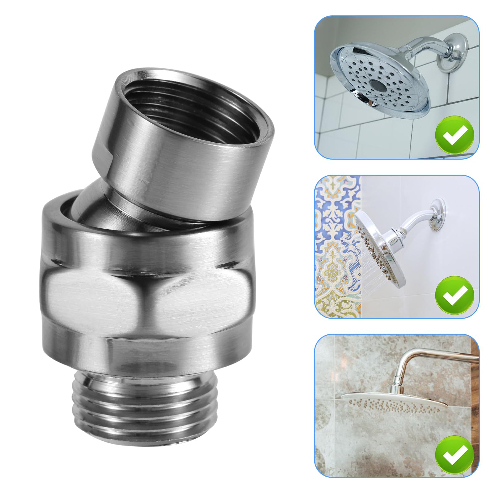 Sturdy Adjustable Swivel Shower Head Adapter - Thickened Ball Joint Shower Arm Extension Connector for Bathroom, Spa & RV Use