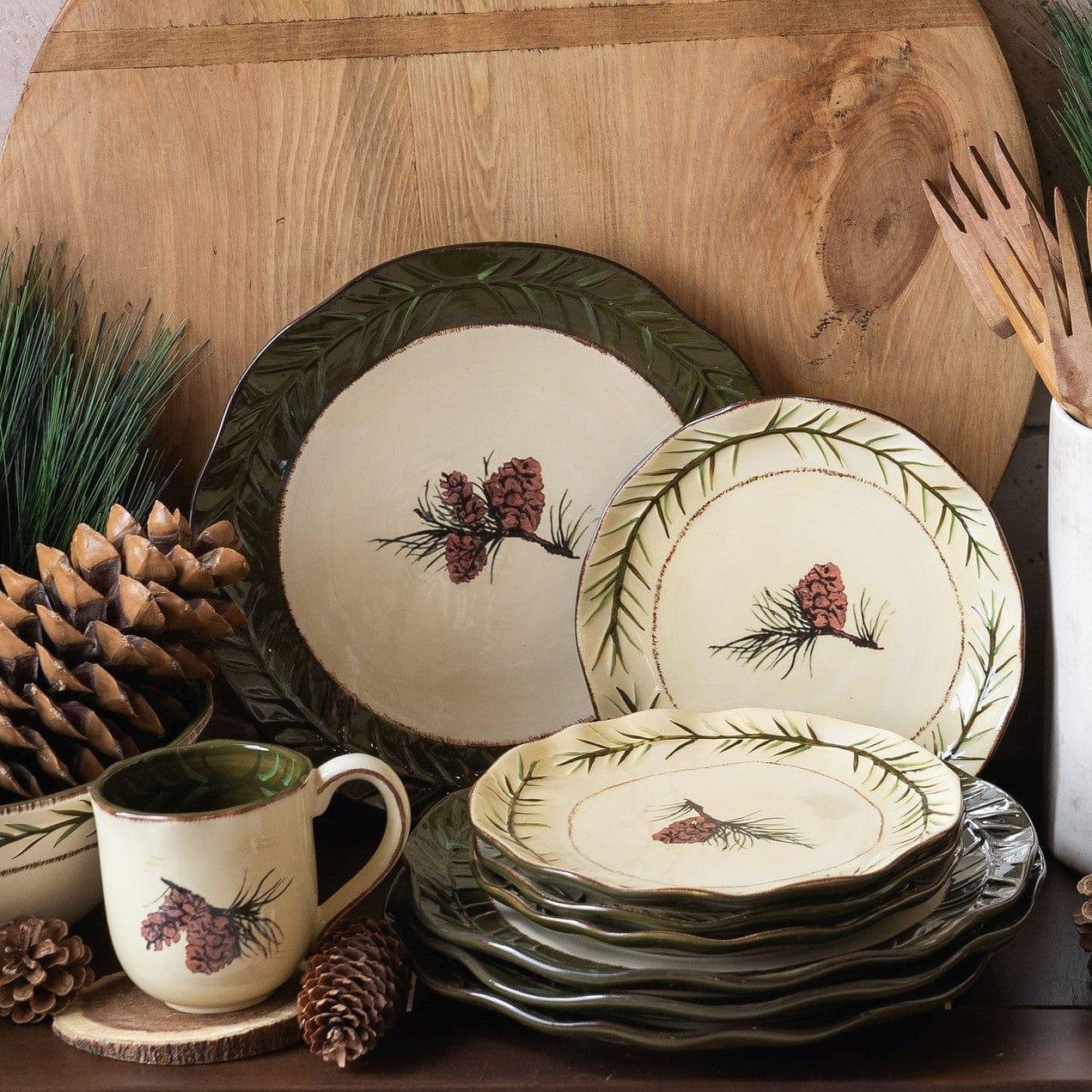Premium Pine Cone Dinnerware Set - 16-Piece Porcelain Tableware for Rustic & Elegant Dining - Perfect for Thanksgiving, Christmas, and Farmhouse-Style Entertaining
