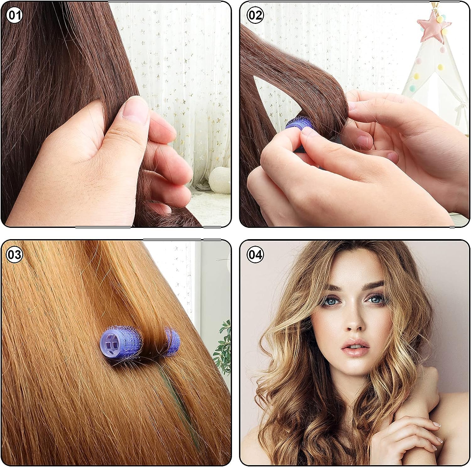 AKADO Self Grip Jumbo Hair Rollers with Clips - 6pc Set for Voluminous Curls & Waves | Heatless Hair Curlers for Long & Thick Hair | Perfect for Home Styling, Parties & Special Occasions