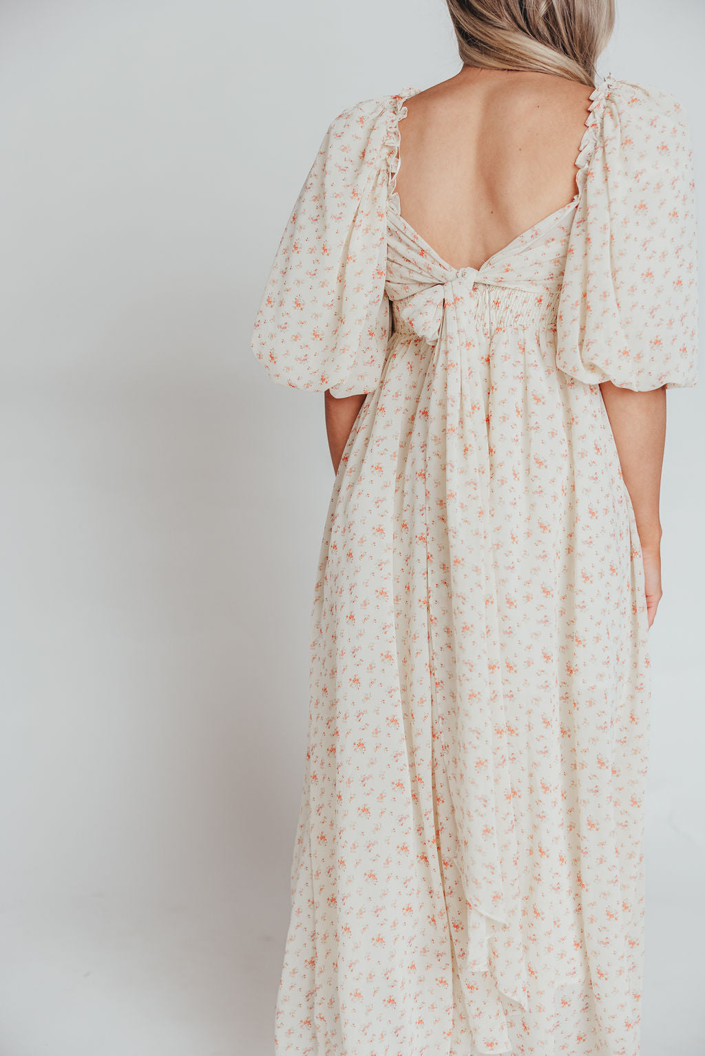 Melody Maxi Dress with Pleats & Bow Detail - Ivory Floral Print Maternity Dress | Bump Friendly & Inclusive Sizing (S-3XL) | Perfect for Weddings, Baby Showers & Summer Events