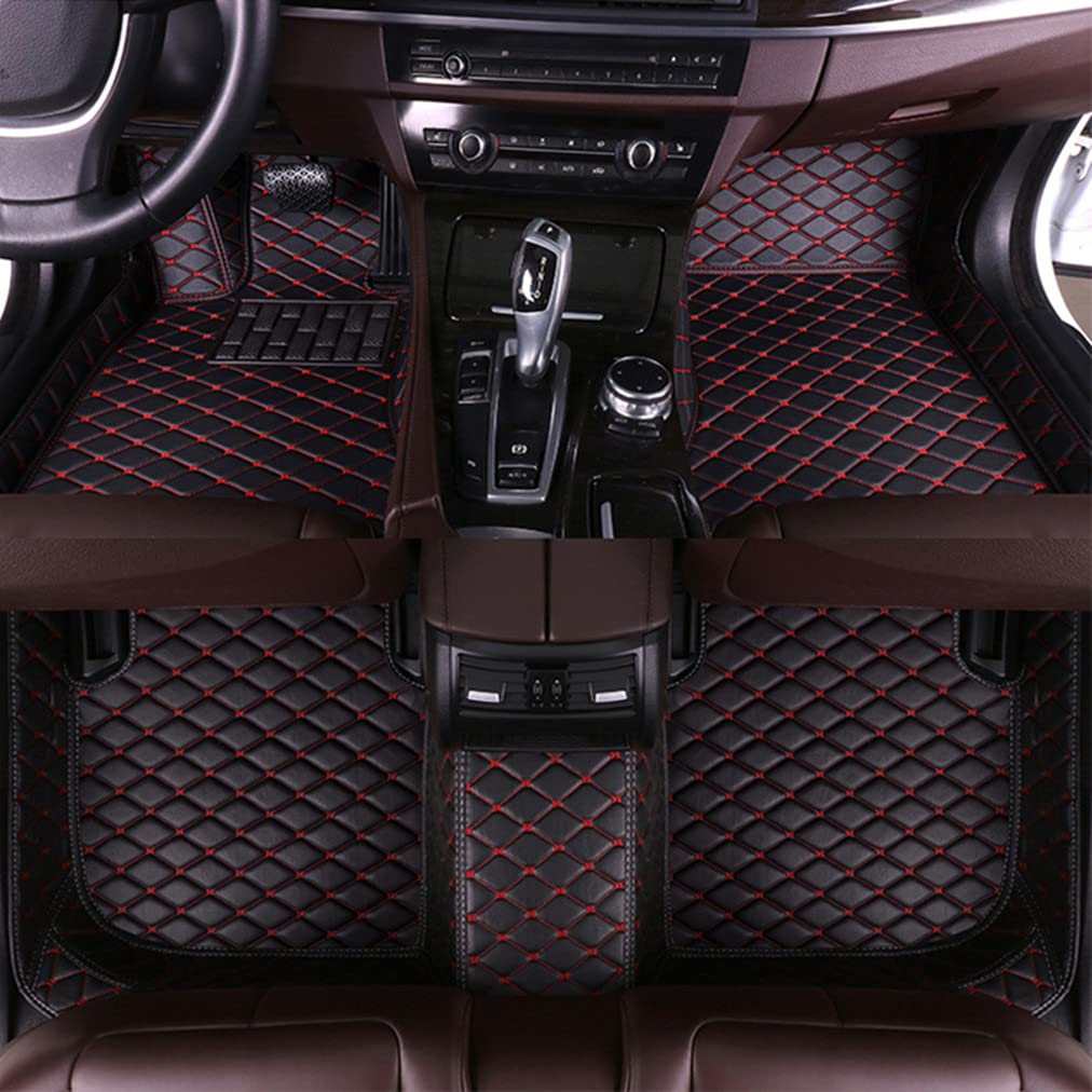 Premium All-Weather Leather Car Floor Mats for Audi A5 Cabriolet 2020-2022 - Waterproof Luxury Floor Liners with Anti-Slip Design (Black & Red) - Perfect for Daily Commuting, Road Trips and Winter Protection