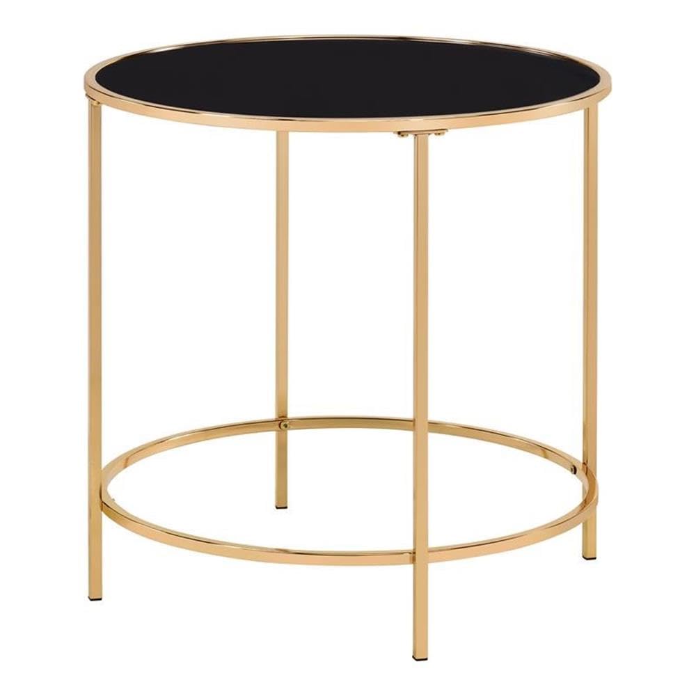Keefer Contemporary Glass Top Side Table in Champagne Gold - Modern Accent Table for Living Room, Bedroom & Office - Stylish End Table with Tempered Glass Top & Metal Frame