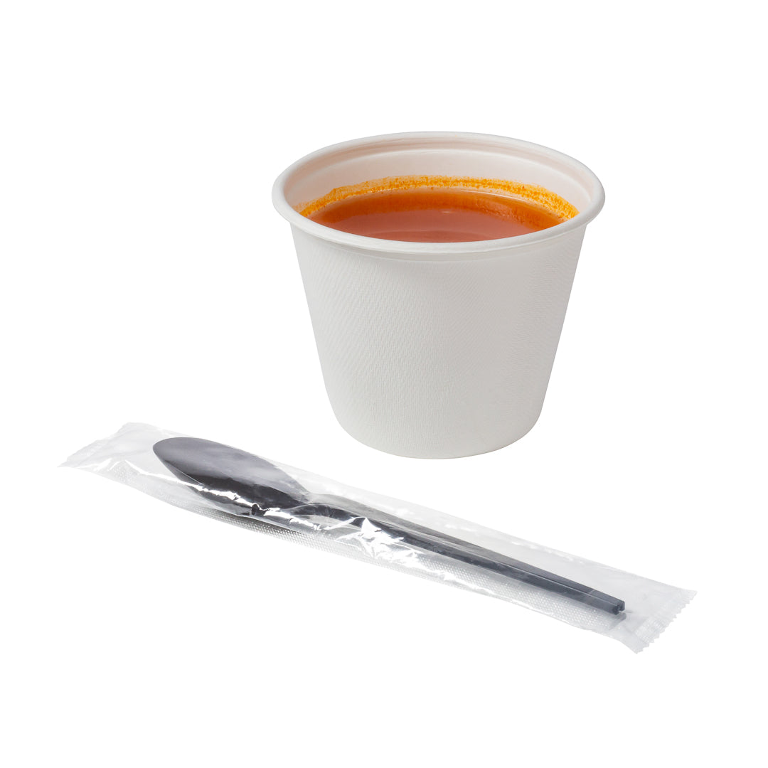 Eco-Friendly Black CPLA Plastic Spoons - Compostable, Heat Resistant, Individually Wrapped (6.5