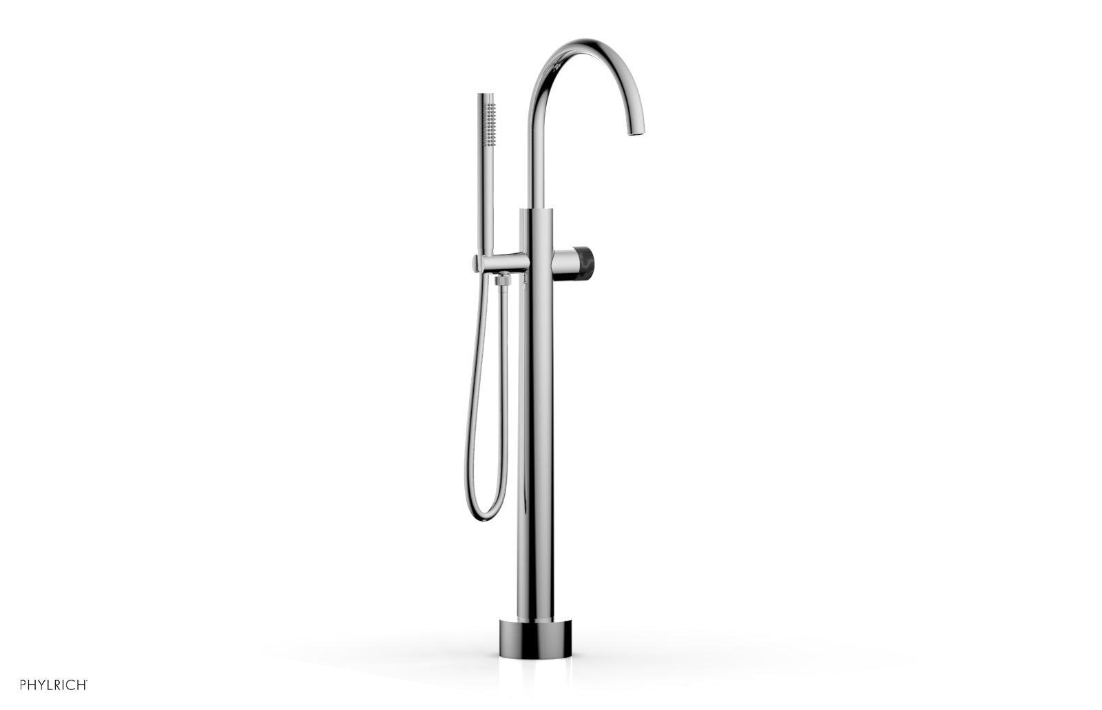 BASIC II Low Floor Mount Tub Filler with Black Marble Handle & Hand Shower - Model 230 47 03 - Perfect for Modern Bathroom Renovations and Spa-Like Showers
