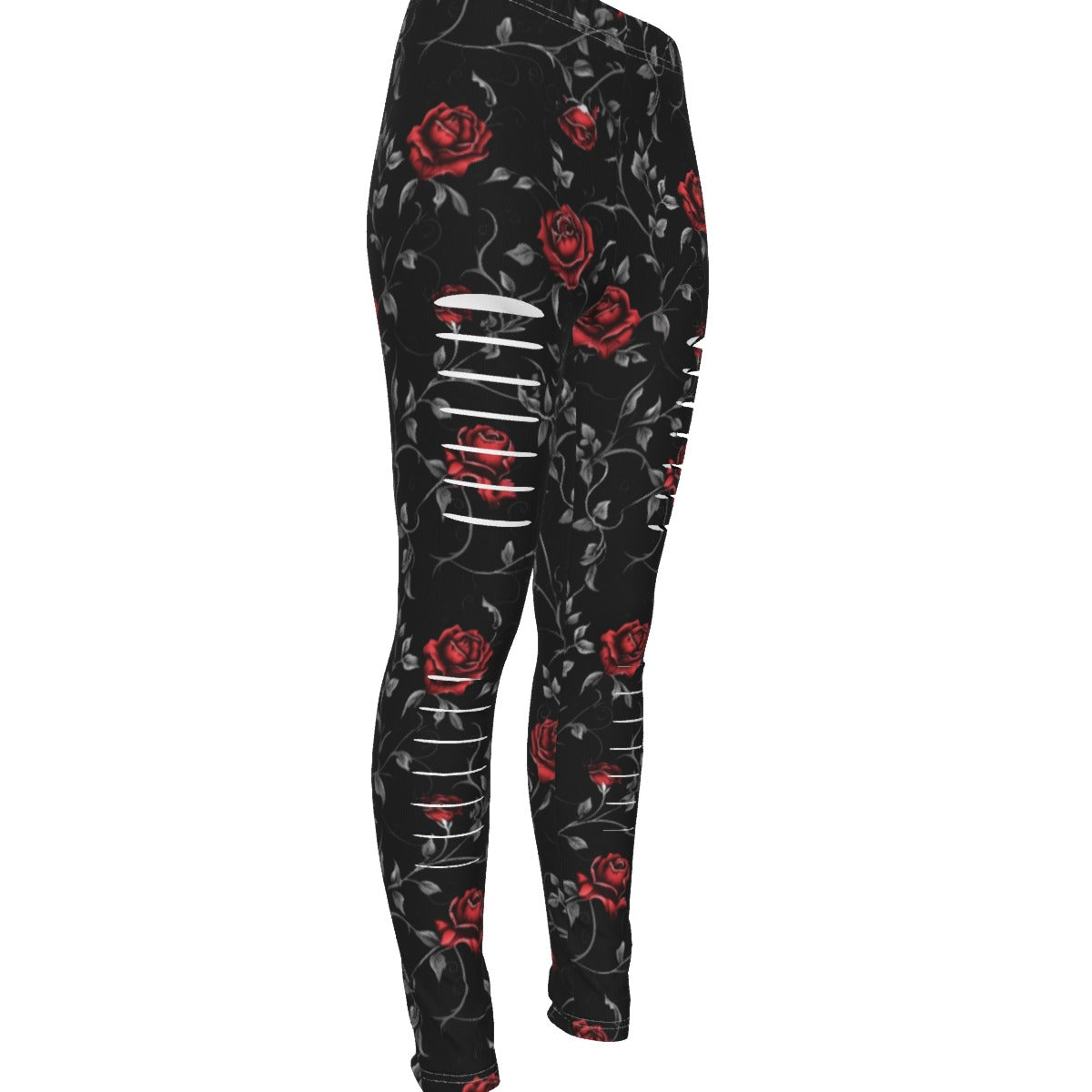 Dark Roses Ripped Leggings for Women - High Waist Yoga Pants with Floral Print | Perfect for Workout, Gym, Running & Casual Wear