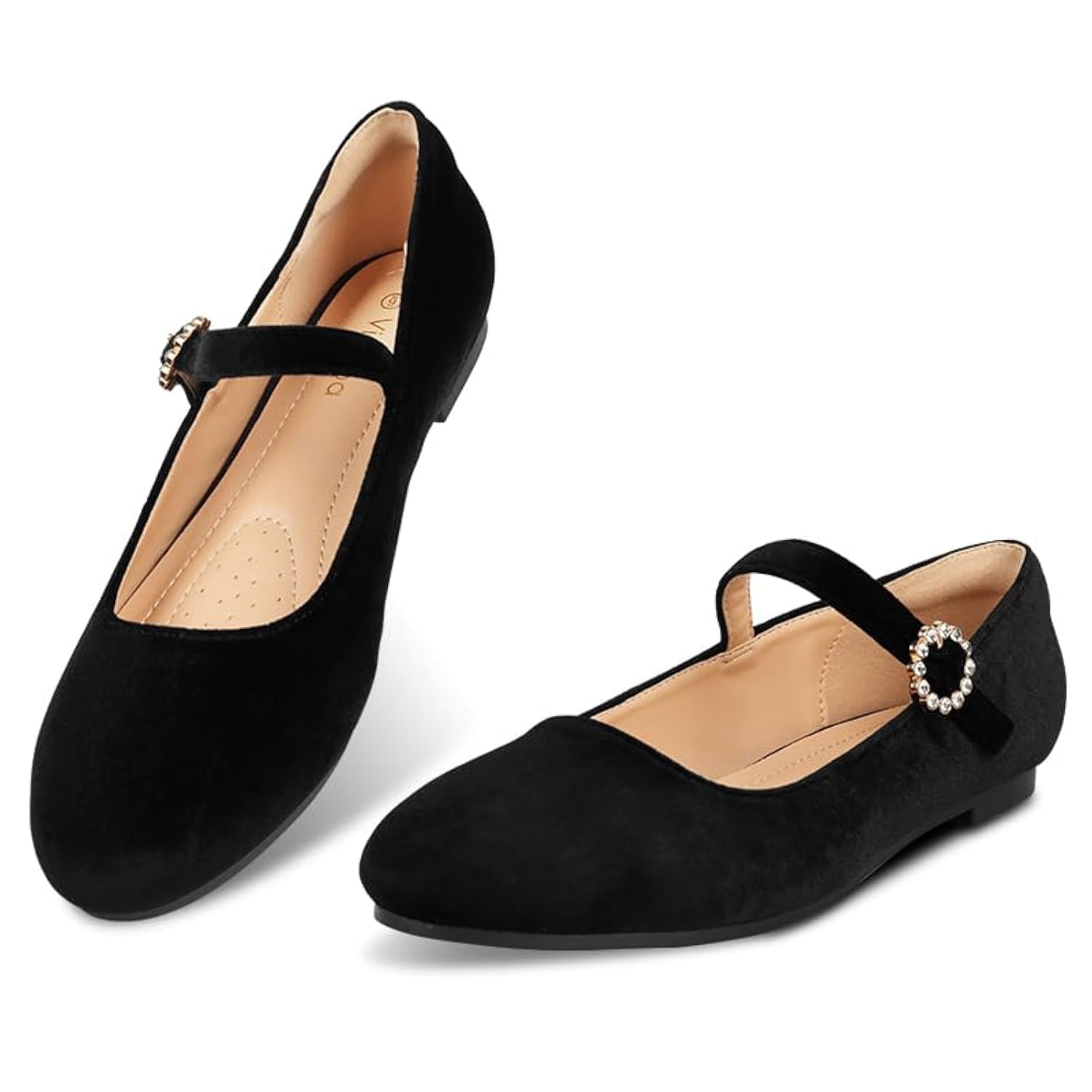 Women's Mary Jane Shoes - Comfortable Strap Flats with Floral Buckle, Round Toe Black Ballet Flats for Dressy & Casual Wear | Perfect for Work, Parties & Everyday Outfits