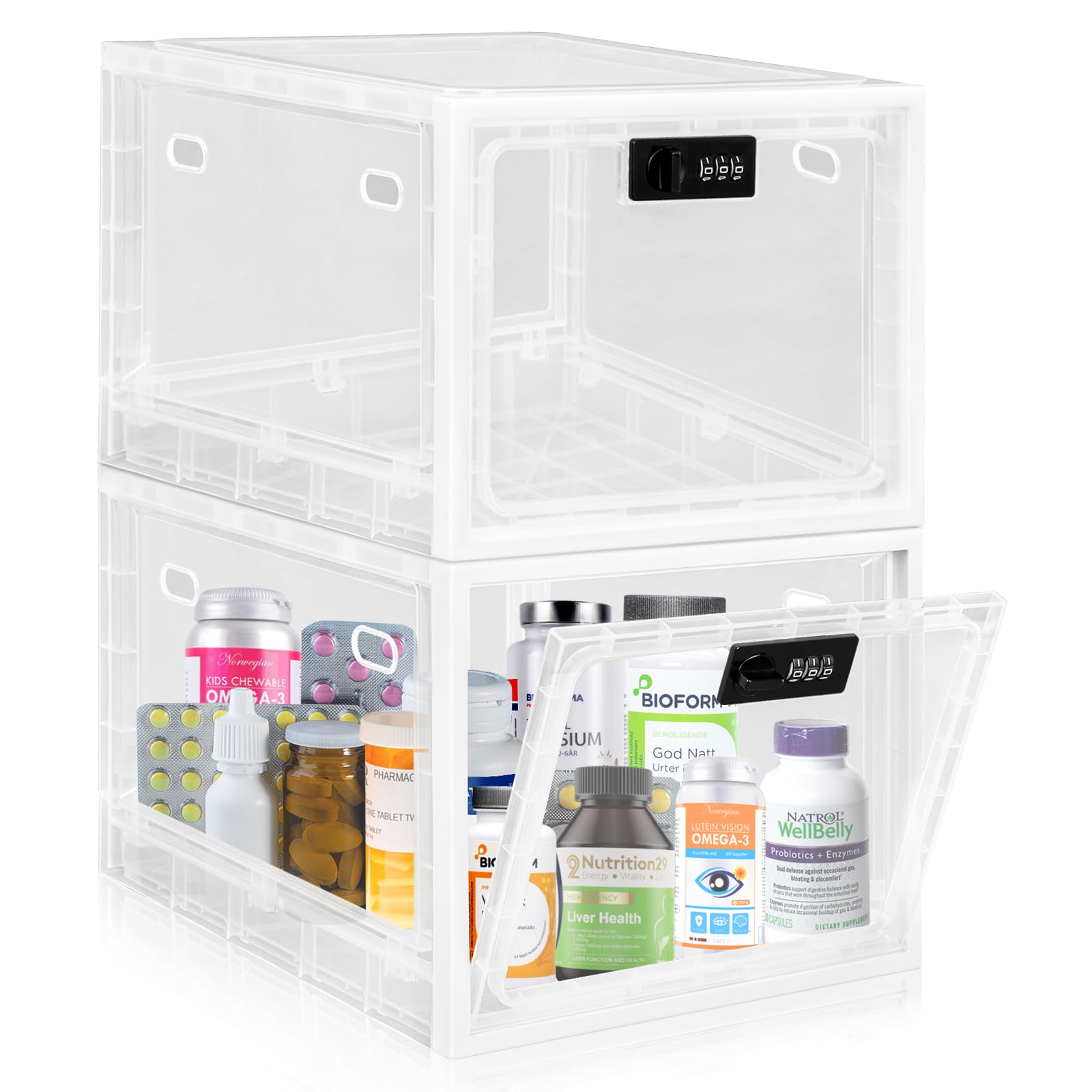 Gemaxvoled 2-Pack Large Combination Lock Box - Secure Storage for Medication, Fridge Food, Snacks, Phone & Tablet - Premium Lockable Organizer with Code (White) - Perfect for Home, Office, Travel & Child Safety