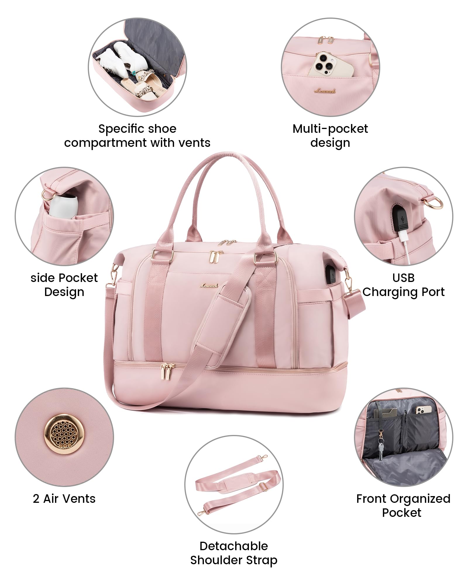 LOVEVOOK Women's Gym Bag with USB Charging Port & Shoe Compartment - Waterproof Travel Duffel, Weekender Overnight Bag, Hospital Delivery Bag - Perfect for Workouts, Travel, Maternity & Weekend Getaways
