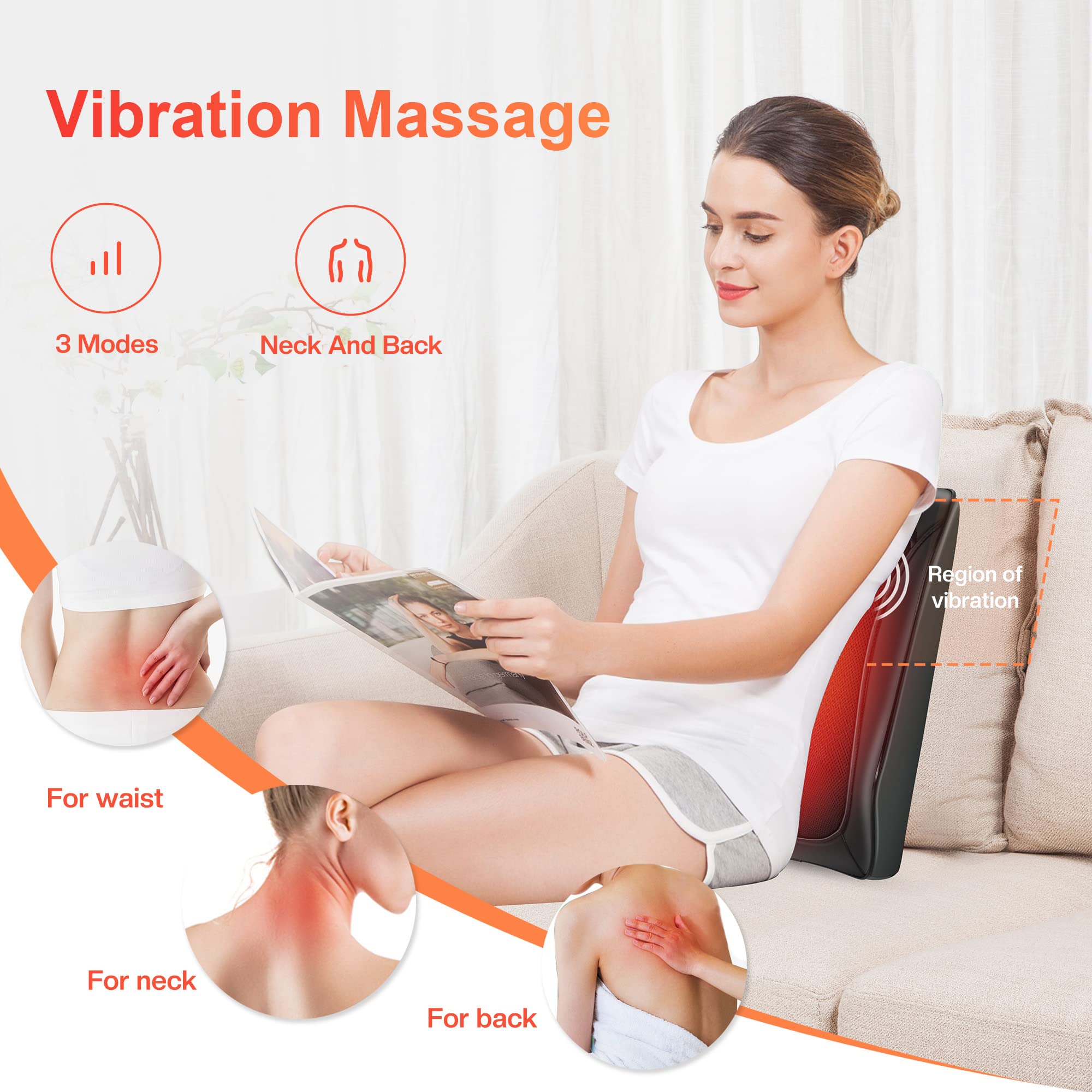 COMFIER Shiatsu Neck and Back Massager with Heat - 3D Kneading Massage Pillow for Back Pain Relief, Soothing Heating Pad for Men & Women - Perfect for Home, Office, and Car Use
