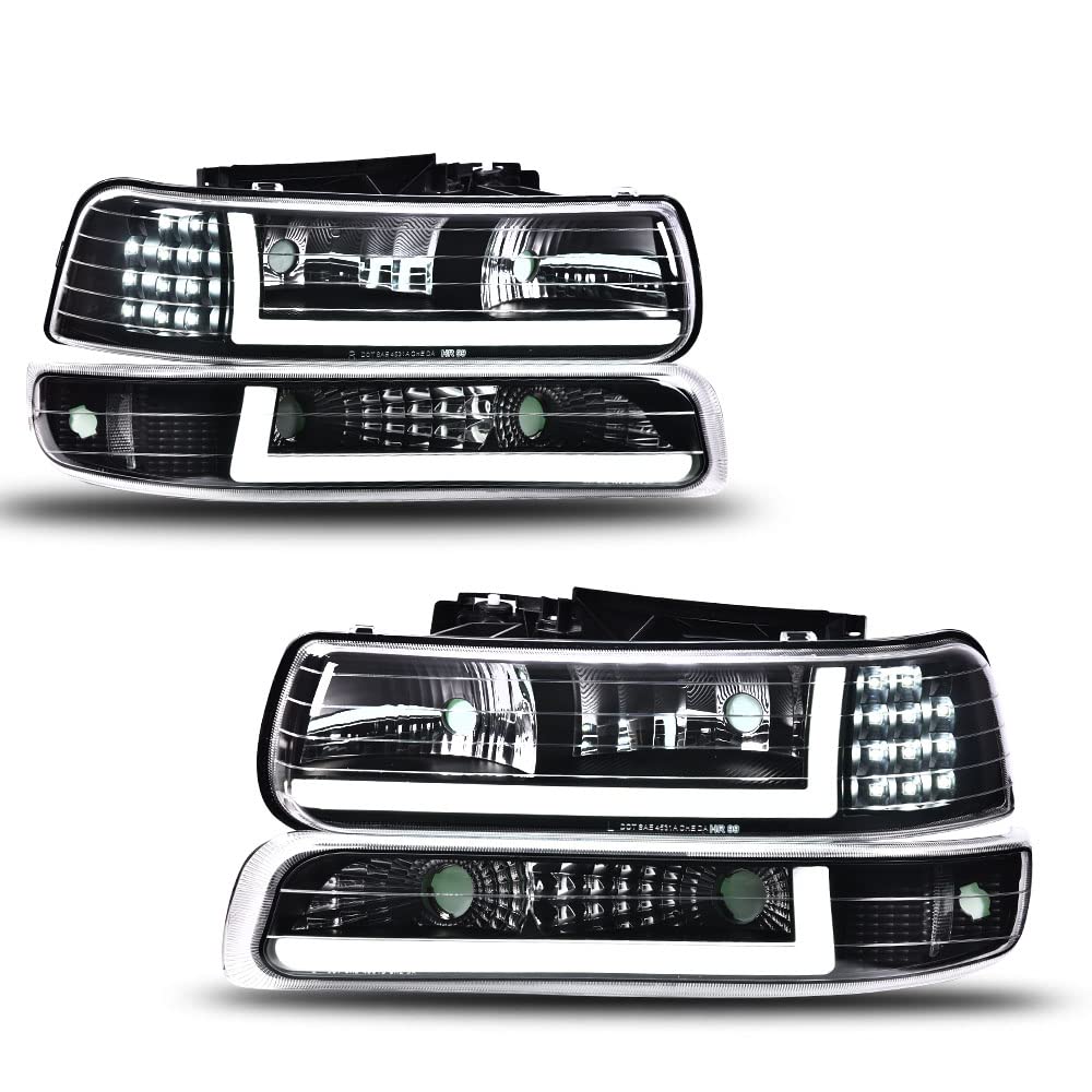 PIT66 LED Headlights for 99-02 Chevy Silverado 1500 2500 | 01-02 Silverado HD 3500 | 00-06 Tahoe Suburban - Clear Lens Black Housing with Clear Reflector - High Brightness Replacement Bulbs for Night Driving & Off-Road Adventures