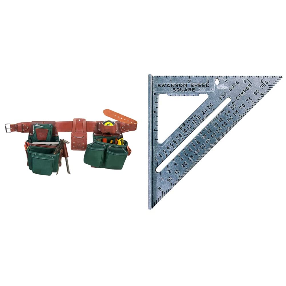 Occidental Leather 8089 SM OxyLights 7-Piece Framer Tool Bag Set & Swanson Tool Co S0101 7-Inch Speed Square - Durable Construction Tools for Carpentry, Roofing, and DIY Projects