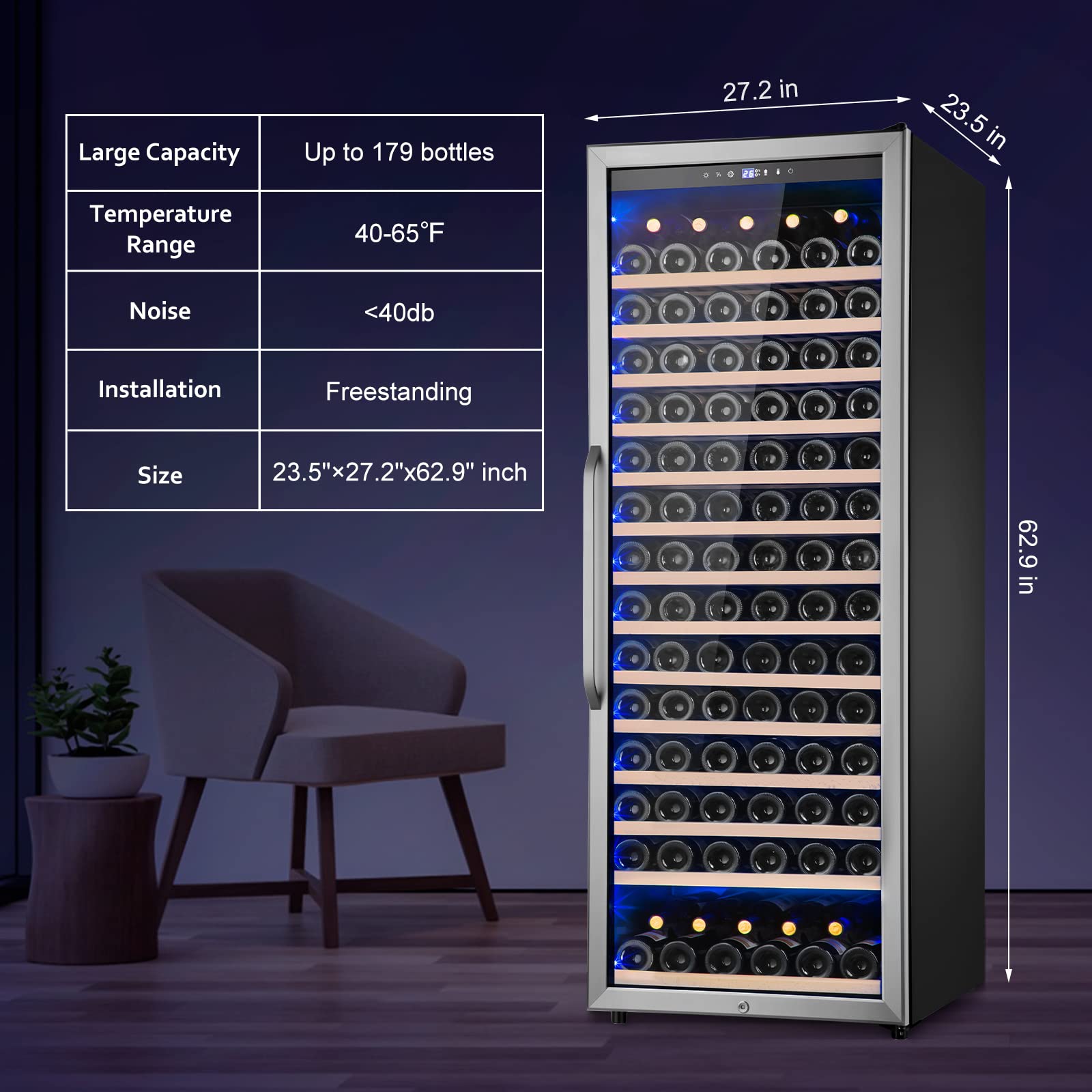 179 Bottle Wine Cooler Refrigerator - Professional Wine Fridge with Powerful Compressor, Ultra Quiet Operation & Elegant Design - Perfect for Wine Cellars, Restaurants, Bars and Home Wine Storage