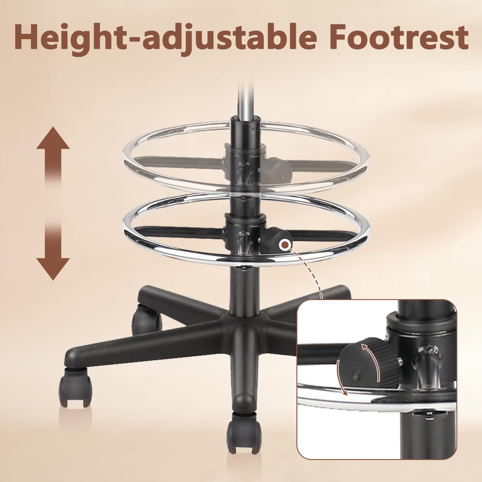 Adjustable Drafting Stool with Low Back Support & Footrest - 2 Pack Ergonomic PU Leather Swivel Rolling Chair for Office, Home & Standing Desks - Perfect for Architects, Artists & Long Work Sessions