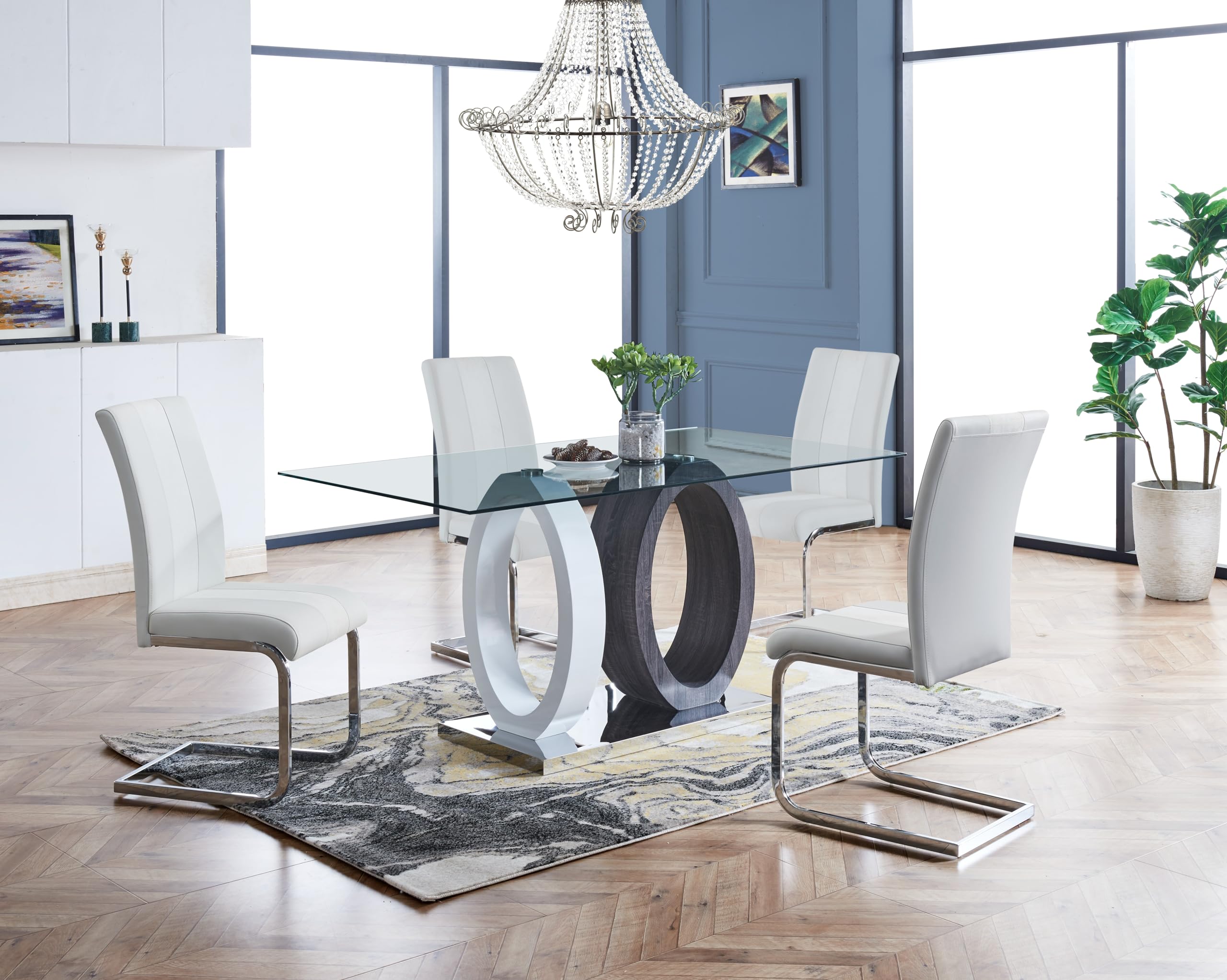 Modern White & Grey Dual Oval Base Dining Table - Elegant & Durable for Home, Restaurant, or Office - Perfect for Family Gatherings & Entertaining Guests