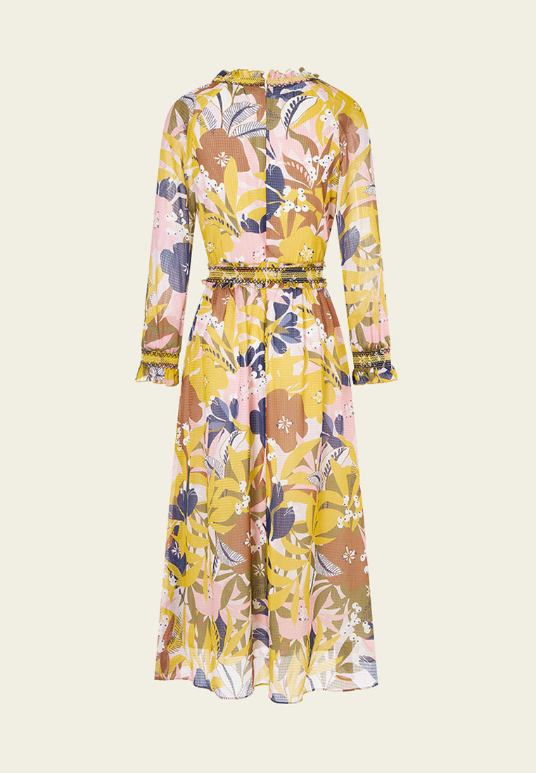 Elegant Yellow Floral Print Chiffon Maxi Dress for Women - Summer Beach Wedding Party Wear - Boho Chic Flowy Long Dress for Vacation, Date Night & Special Occasions