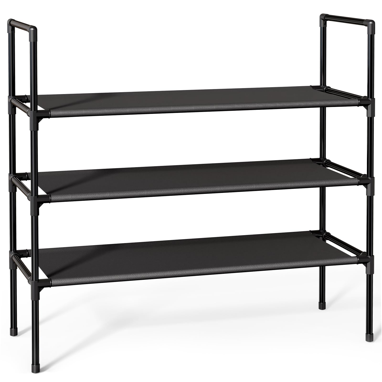 3-Tier Stackable Shoe Rack Organizer with Non-Woven Fabric - Extra Large Black Shoe Storage for Closet, Garage, Entryway & Hallway | Space-Saving Solution for Home, Dorm & Apartment Organization