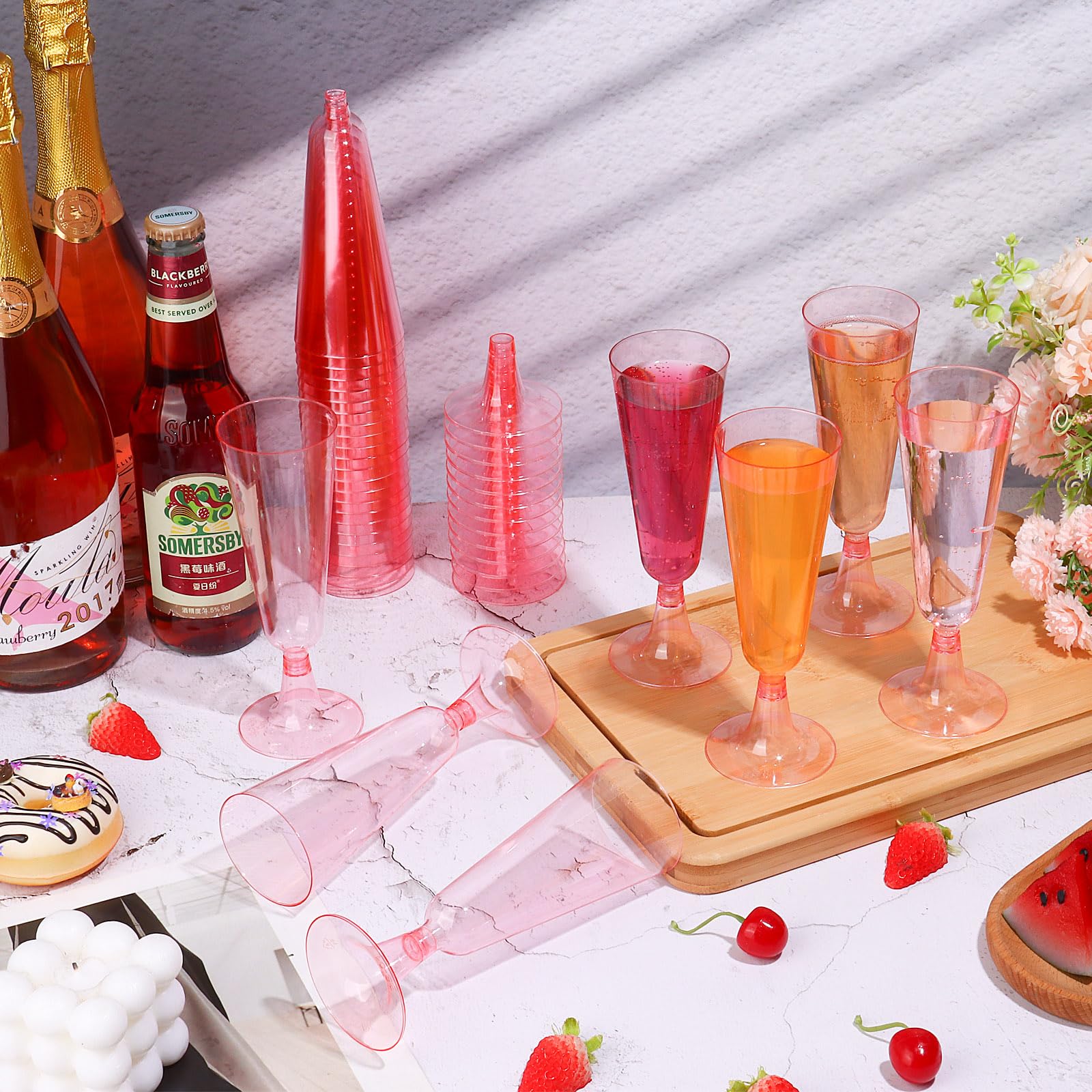 120 Pcs Disposable Plastic Champagne Flutes - 5.5 oz Acrylic Mimosa Glasses for Wedding, Party, Thanksgiving & Christmas - Elegant Pink Plastic Champagne Cups for Celebrations, Bridal Showers & Holiday Toasts