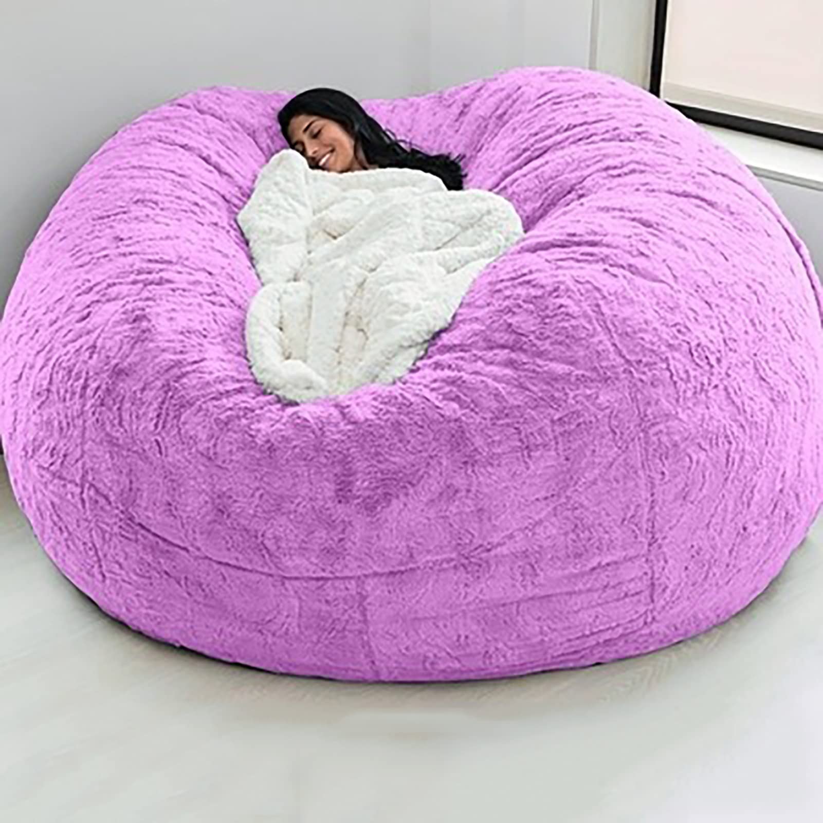 **53x26 Inch Faux Fur Bean Bag Chair Cover - Washable, Soft & Durable Beanless Sack Cover for Living Room, Bedroom - Perfect for Relaxing, Gaming & Lounging**