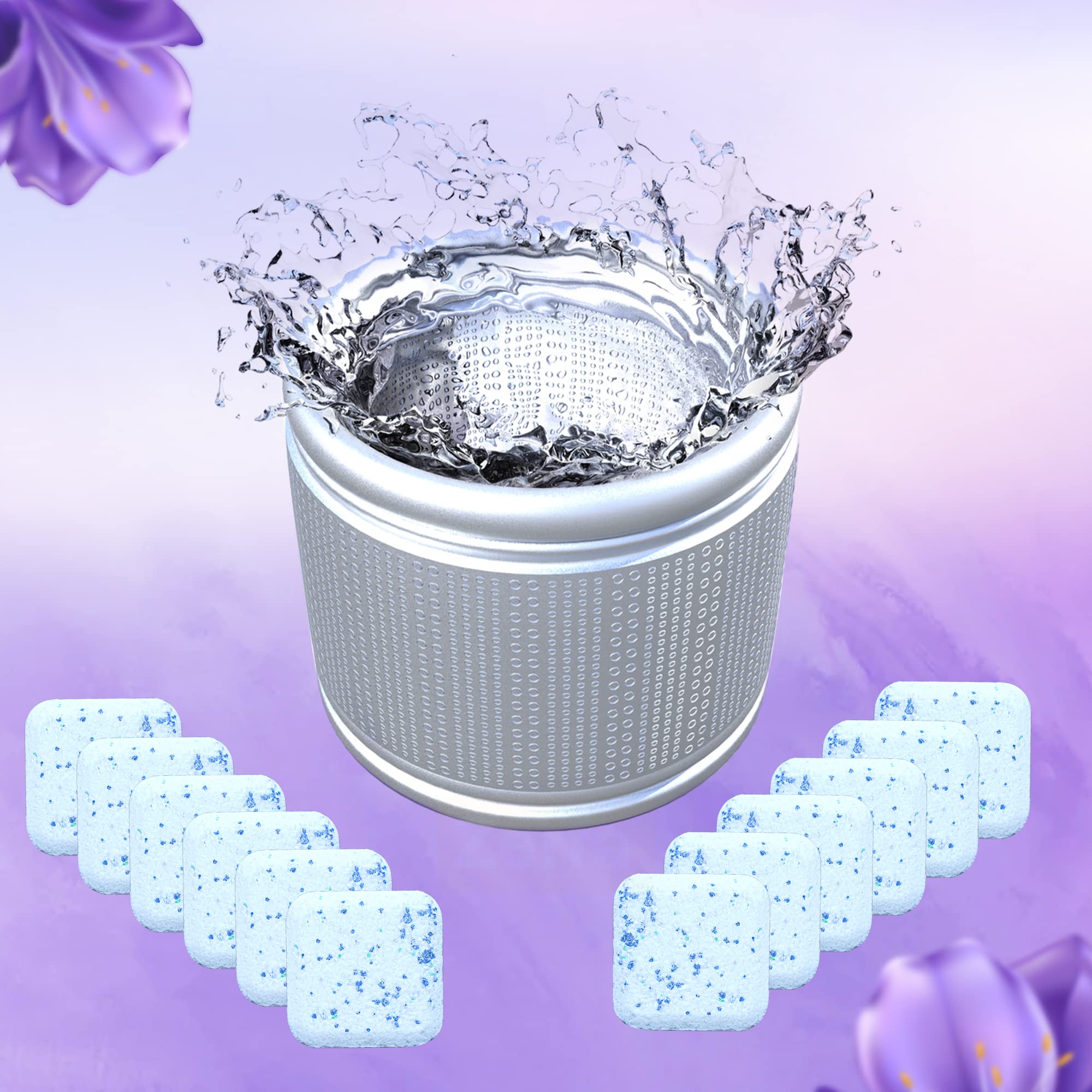Zerfa 12-Pack Lavender Scented Washing Machine Cleaner Tablets - Deep Clean & Descaling for Front & Top Load Washers - Removes Stains & Odors - Perfect for Laundry Refresh & Appliance Maintenance