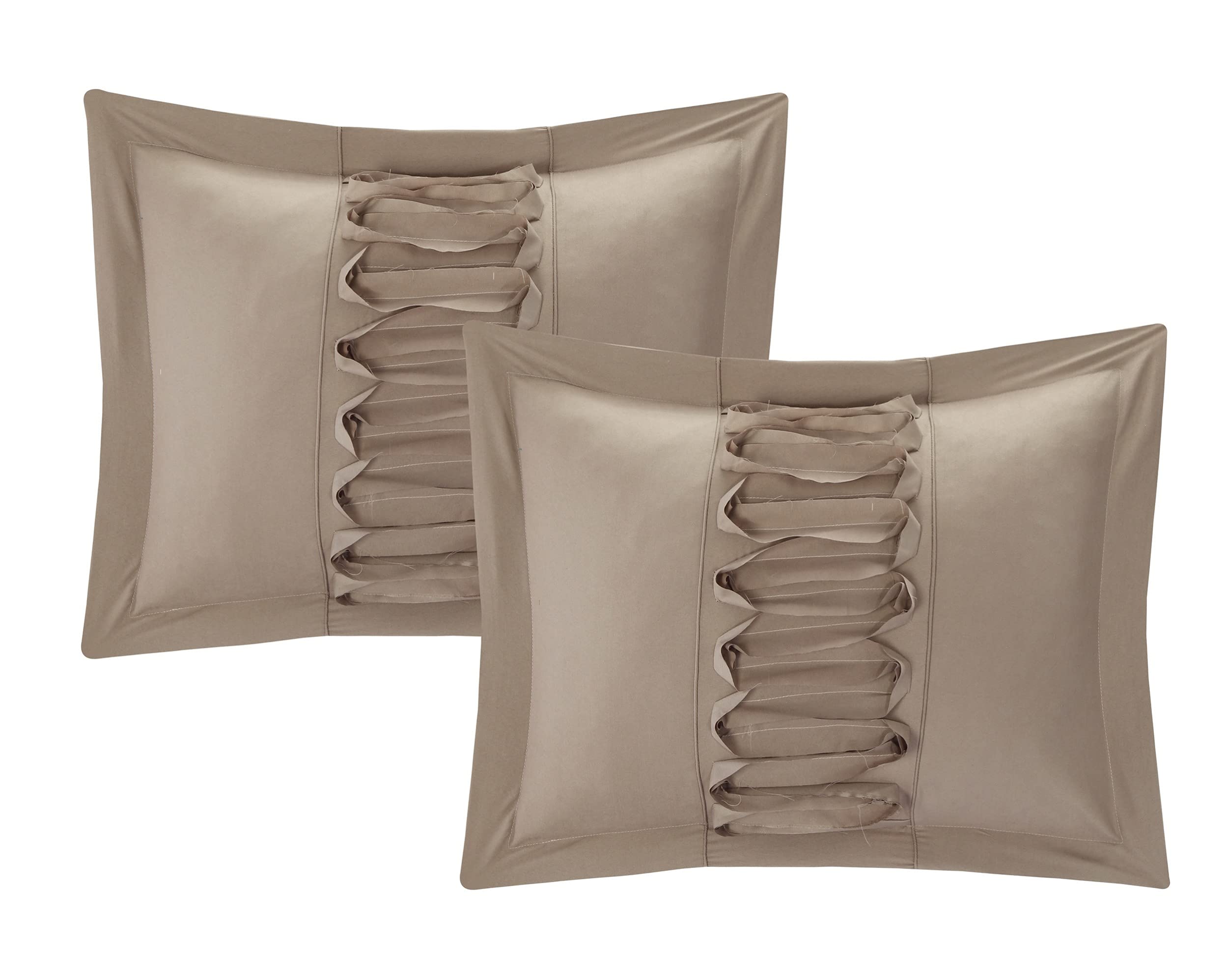 Chic Home 8-Piece Ruth Ruffled Comforter Set King Size in Taupe - Luxury Bedding for Master Bedroom & Guest Room Decor