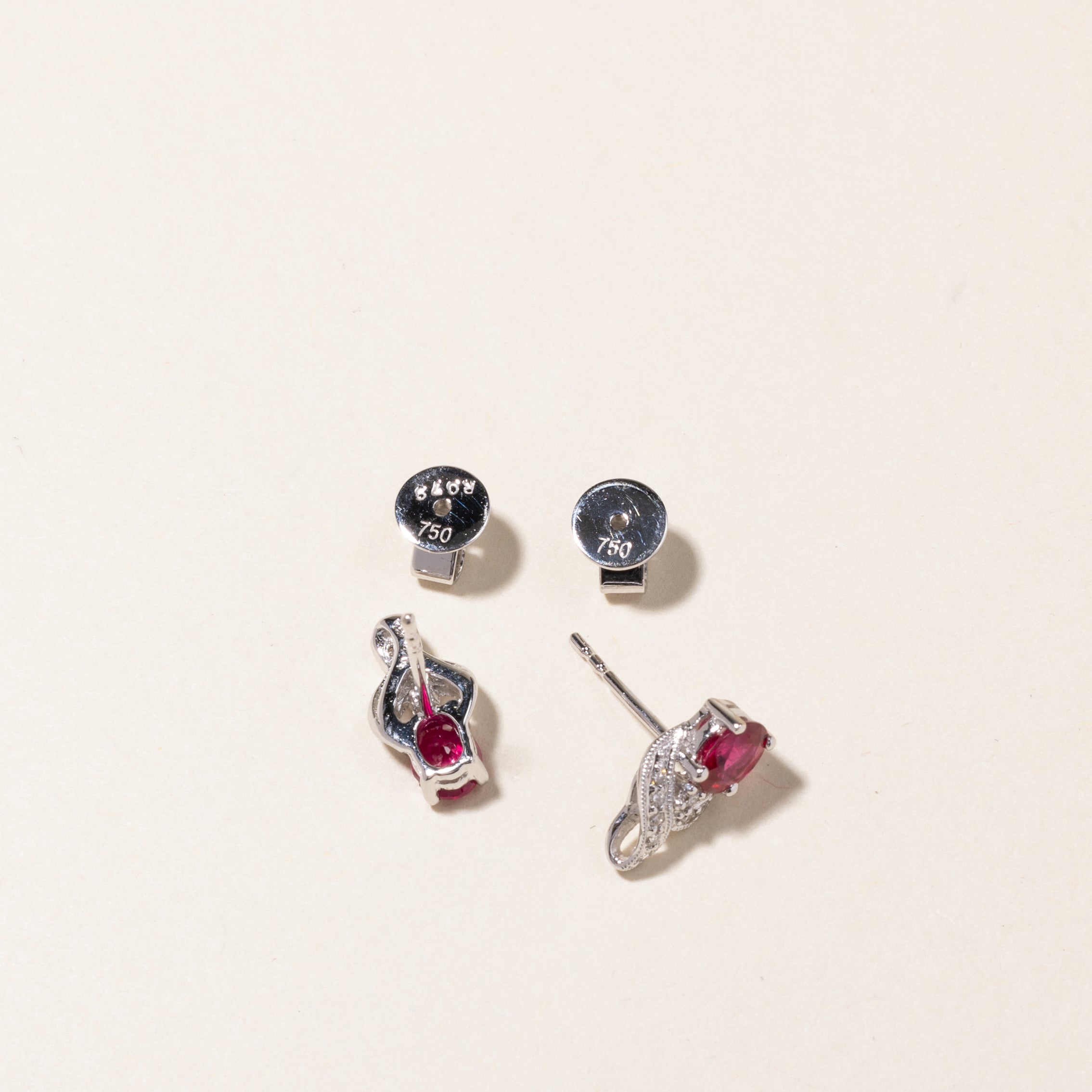 18K White Gold Ruby & Diamond Stud Earrings | 0.18ctw Ruby & 0.045ctw Diamond | Elegant Gift for Women, Anniversary, Birthday, Valentine's Day