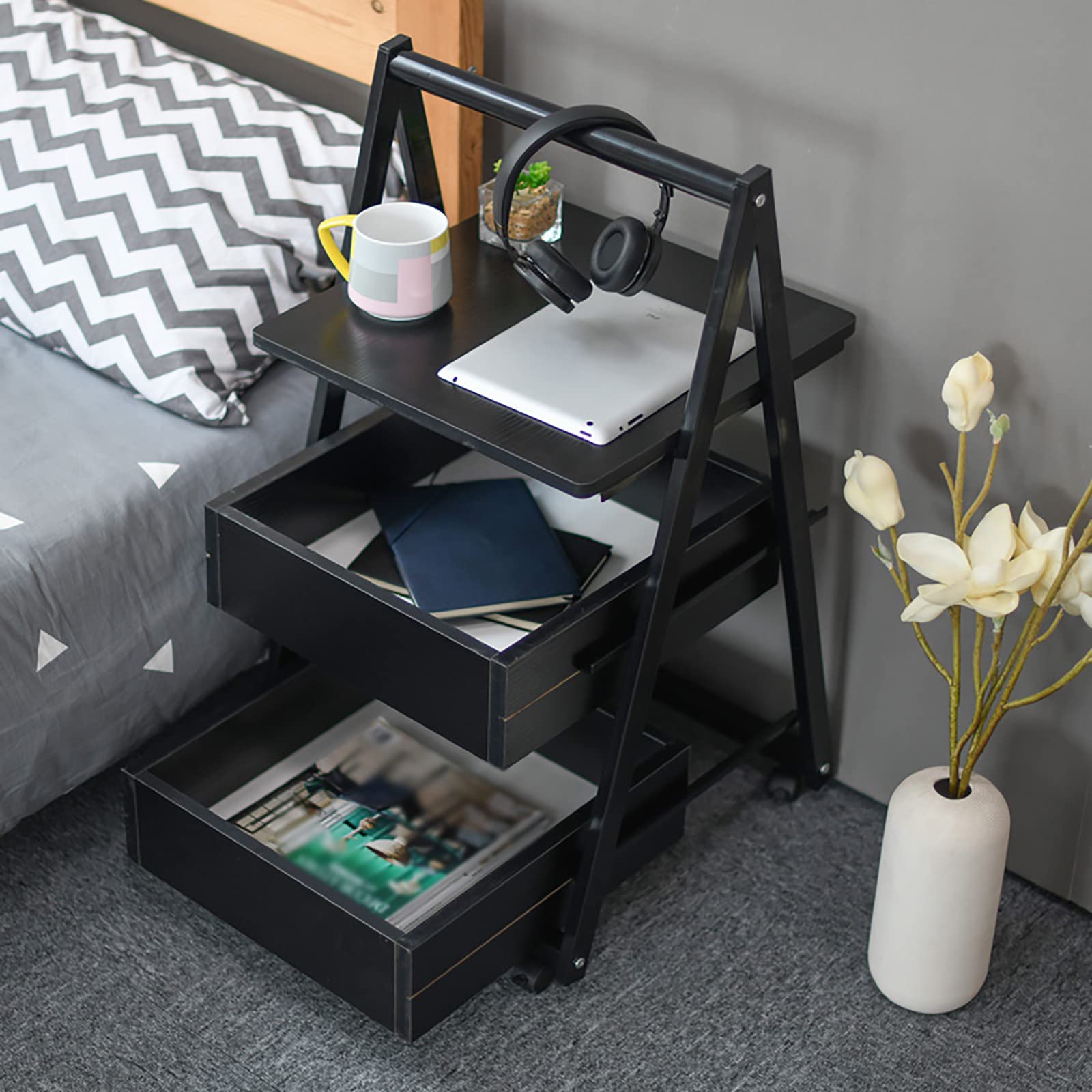 GGUO Portable Mobile Side Table with Lockers - Large Storage Space, Easy to Move Nightstand for Bedroom, Office, Closet & Dorm - Perfect for Small Spaces, Reading Nooks & Home Organization