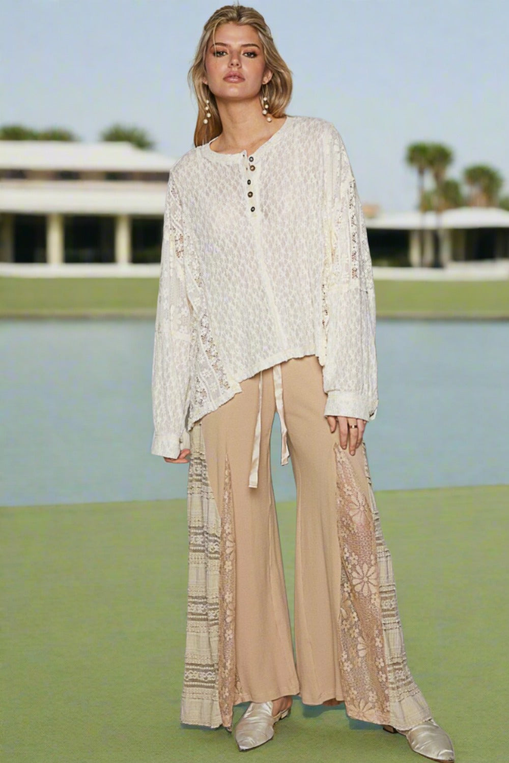 Beachy Raw Edge Lace Summer Top - Women's Boho Chic Blouse for Beach Vacations & Casual Outings