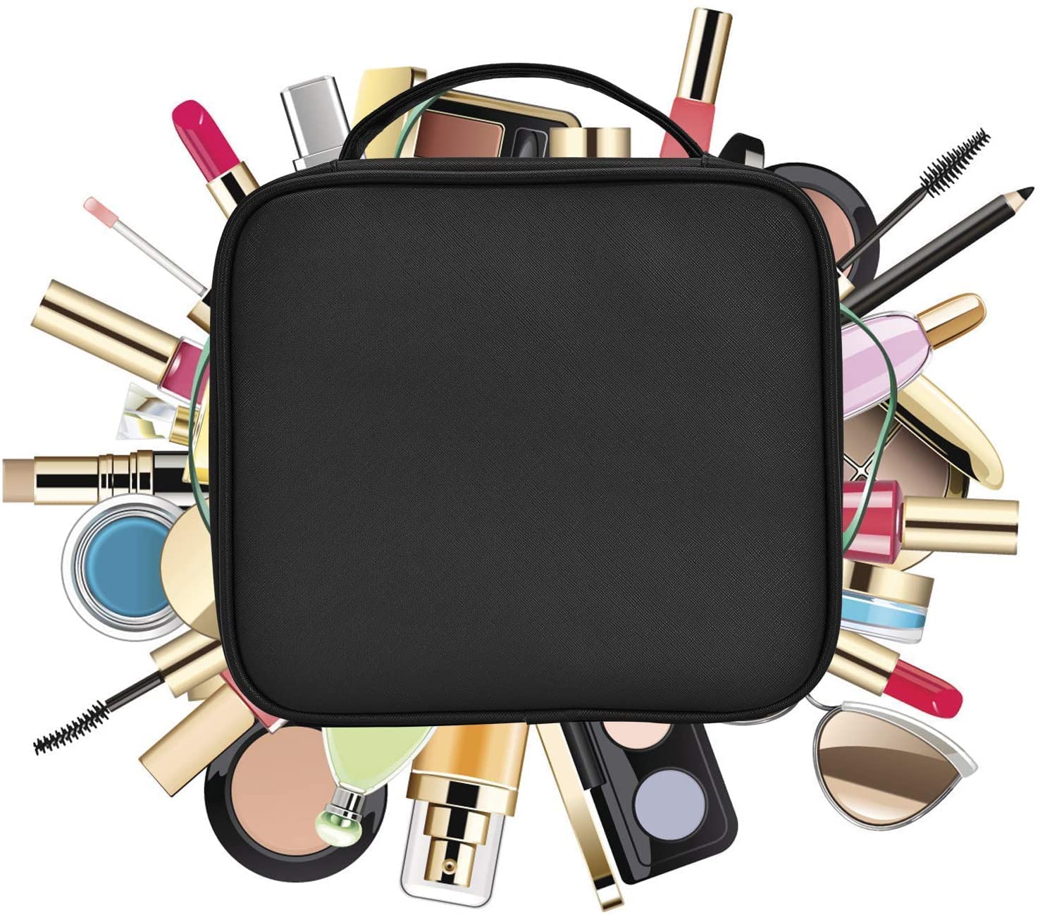 Portable Cosmetic Makeup Bag Organizer with Adjustable Compartments - Travel Makeup Case for Brushes, Hair Tools & Toiletries | Perfect for Women's Travel, Gym & Daily Use (Black)