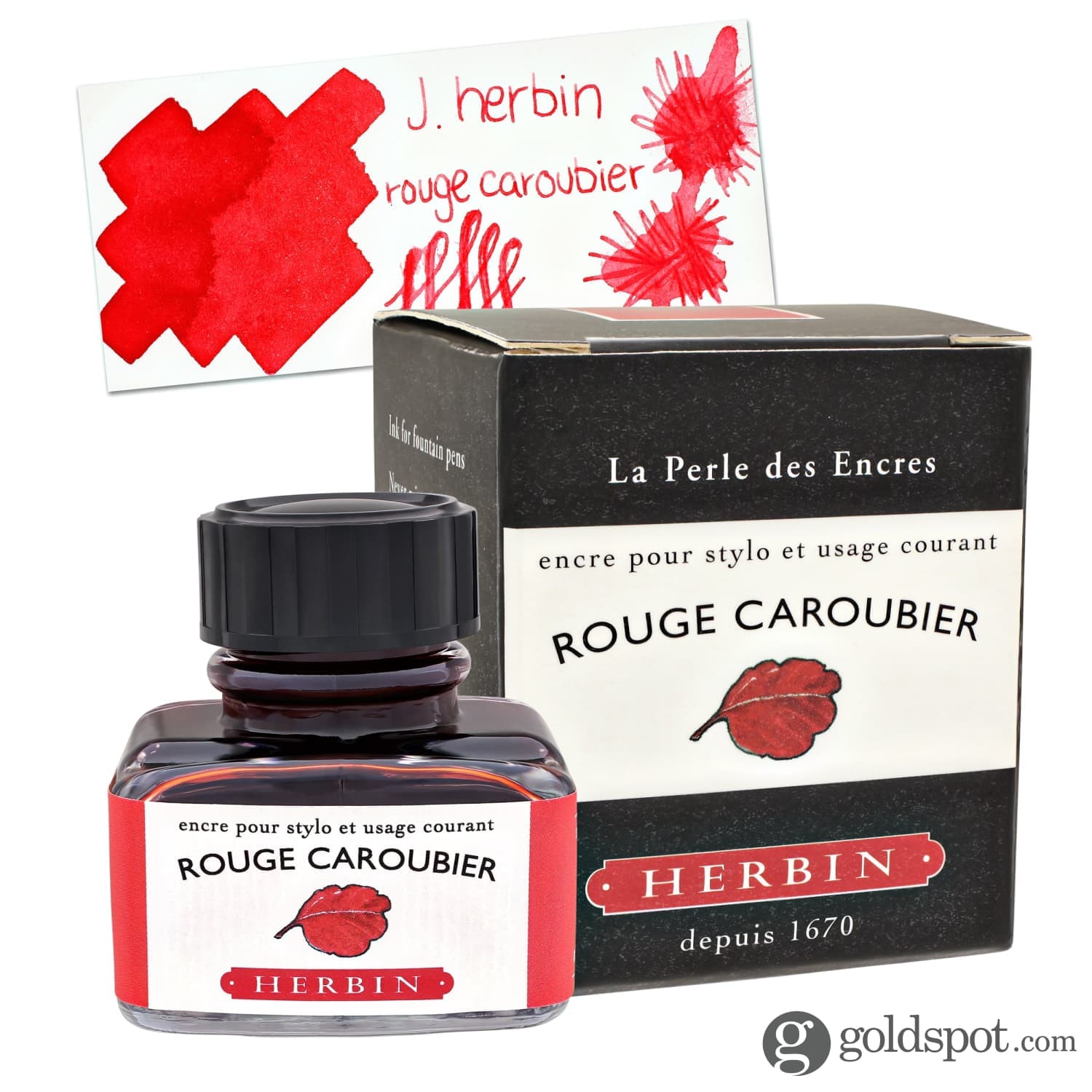 J. Herbin Rouge Caroubier (Carob Seed Red) Fountain Pen Ink - Bottled & Cartridges for Smooth Writing | Perfect for Calligraphy, Journaling & Letter Writing