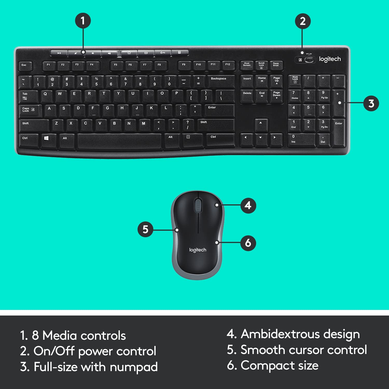 Logitech MK270 Wireless Keyboard and Mouse Combo for Windows & Mac - Black | Ergonomic Wireless Desktop Set for Home Office, Gaming & Productivity (Brand New)