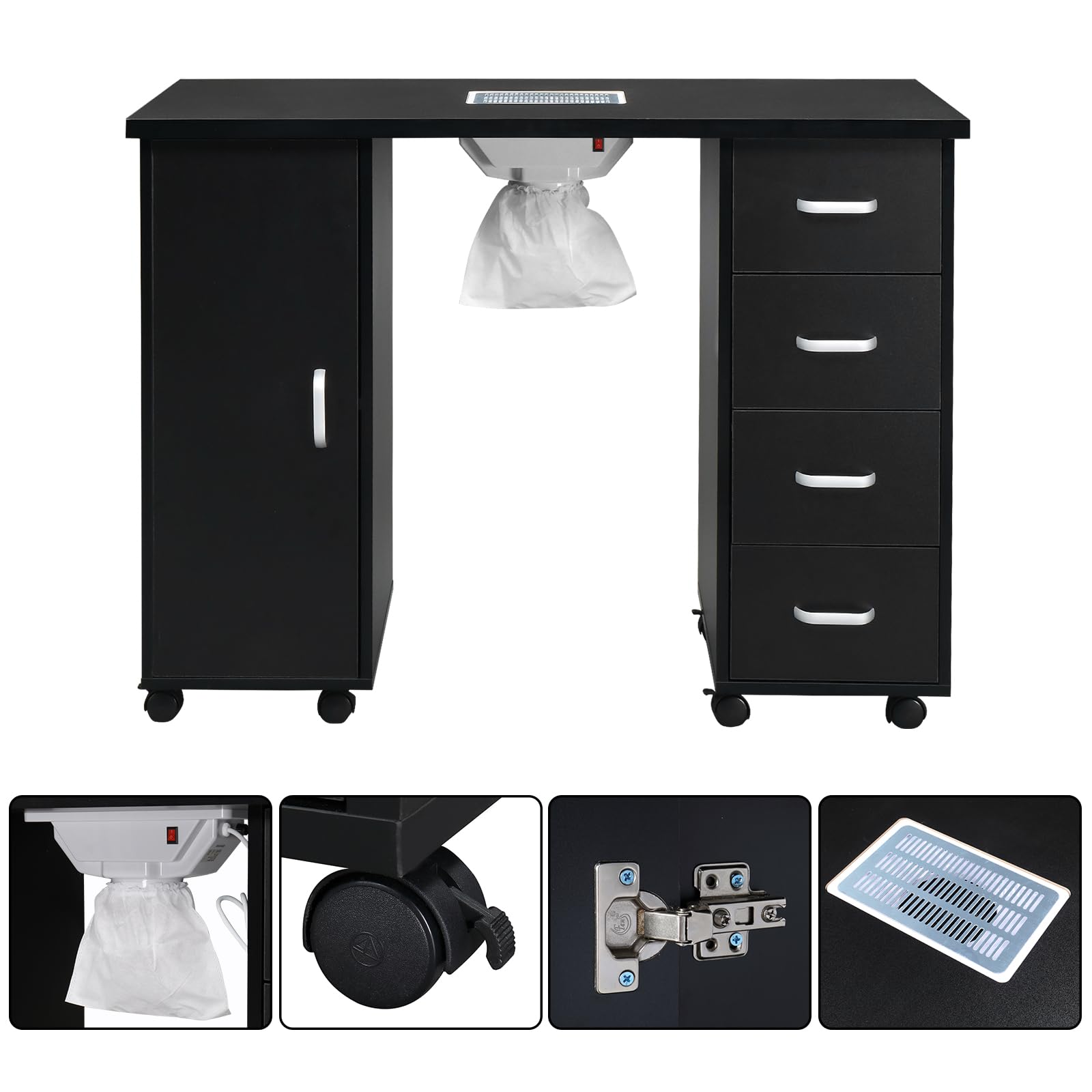 Professional Nail Art Manicure Table with Fan & Dust Collection - Beauty Salon Workstation with Storage Drawers, Nail Technician Desk for Spa & Nail Shop - Perfect for Gel Polish, Acrylic Nails & Pedicures
