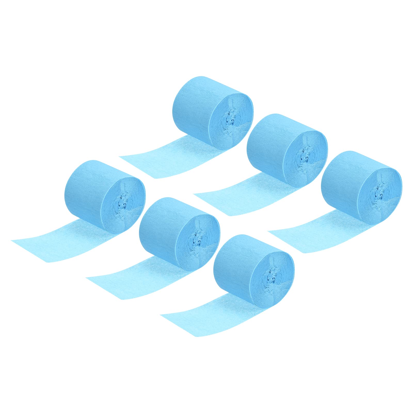 Meccanixity 1.77 Inch Wide Crepe Paper Streamers - 32 Feet Long Sky Blue Party Decorations (Pack of 6) for Birthday, Wedding, Festival & Holiday Celebrations - Perfect for Ceiling Decor, Photo Backdrops & Party Themes