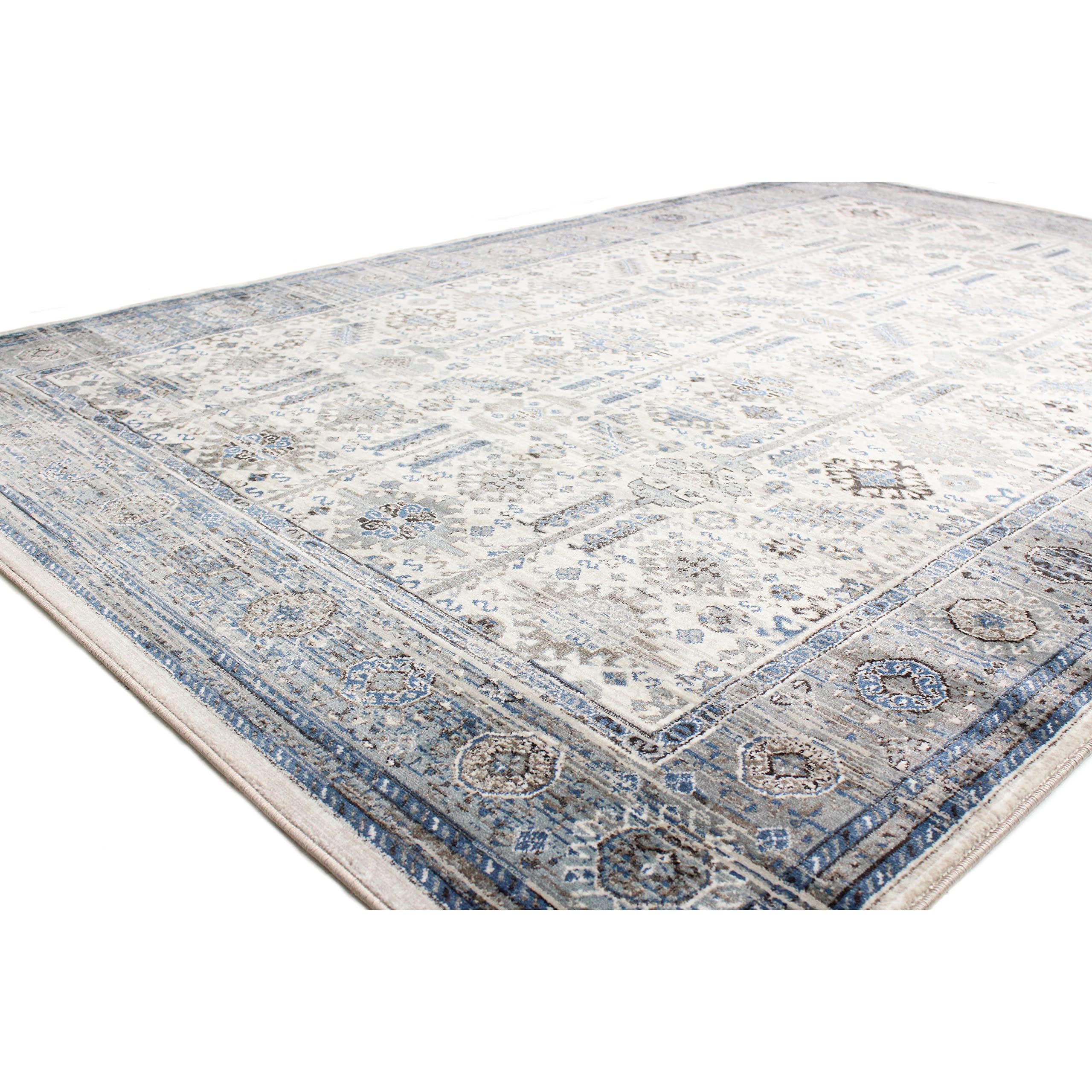 Bashian Collection Luxury Power Loom Polypropylene Area Rug - 5' x 7.6' Ivory Blue - Runner, Entryway & Living Room Decor - Perfect for Modern Homes, Apartments & Office Spaces