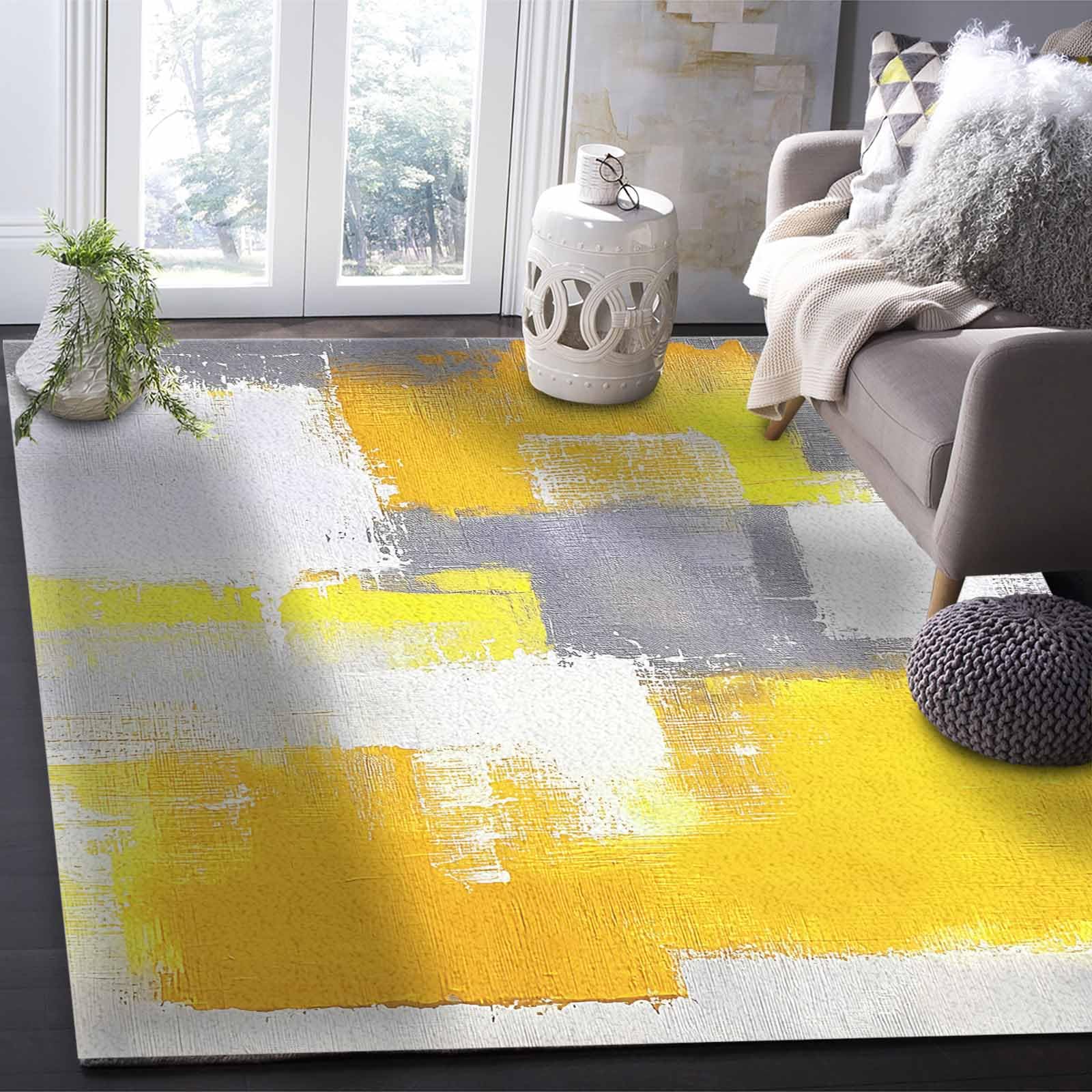 Modern Abstract Gray & Yellow Shag Area Rug 2'8
