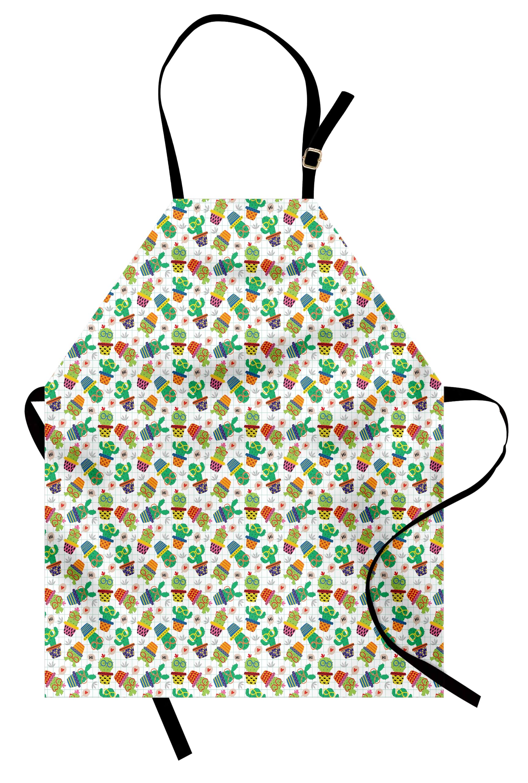 Ambesonne Adjustable Cactus Apron for Baking & Painting - Colorful Succulent Design, Small Bib with Ties - Perfect for Kitchen, BBQ, Art Classes & DIY Crafts
