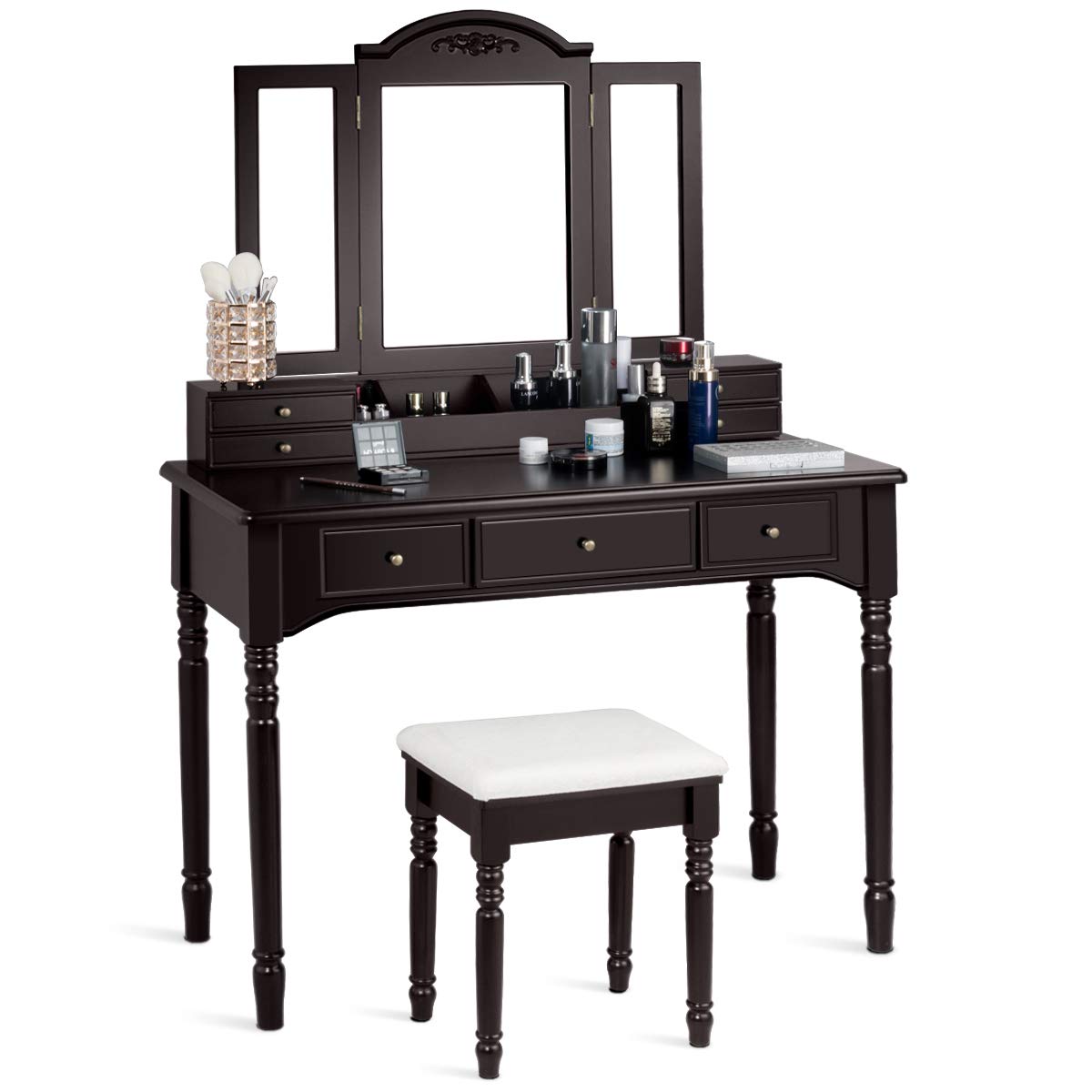 Charmaid Large Makeup Vanity Table with Tri-Fold Mirror - 41.5