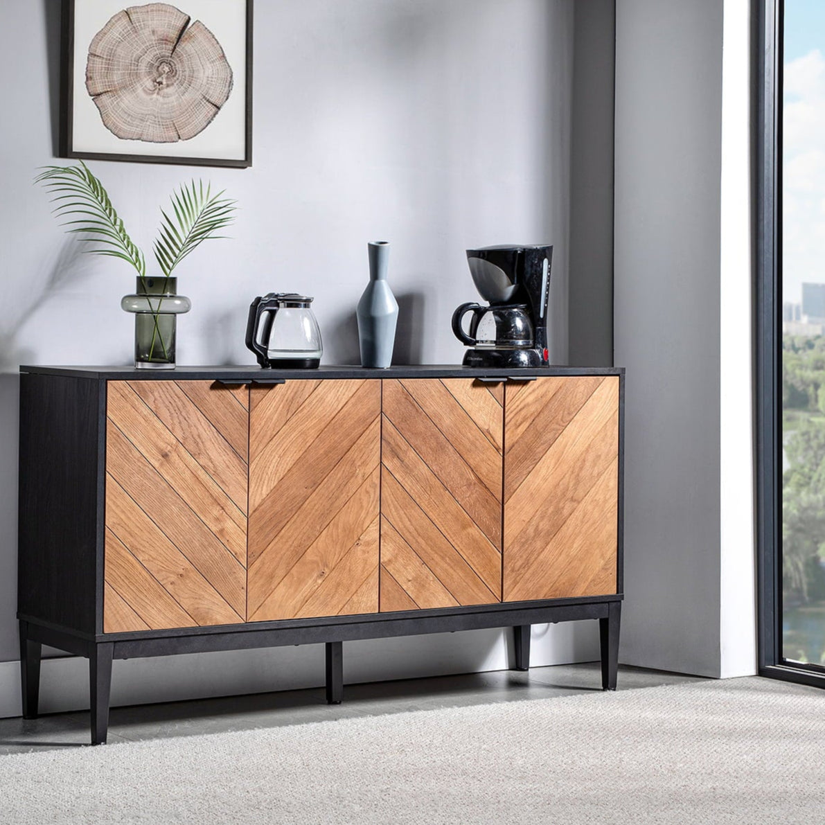 Mila 55 Inch Wide 4 Door Sideboard with Storage - Modern Buffet Cabinet for Dining Room, Living Room & Entryway Organization